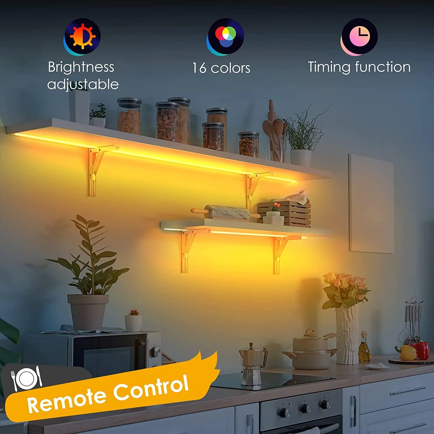 Battery Powered LED Strip Lights, Wireless RGB LED Strip Lights with 24 Keys Remote Control, 20 inch x 3 Pack for Kitchen Under Cabinet Lighting, Shelves, Under Counter, Closet, Cordless Click Light RGB 3Pack - Image 4