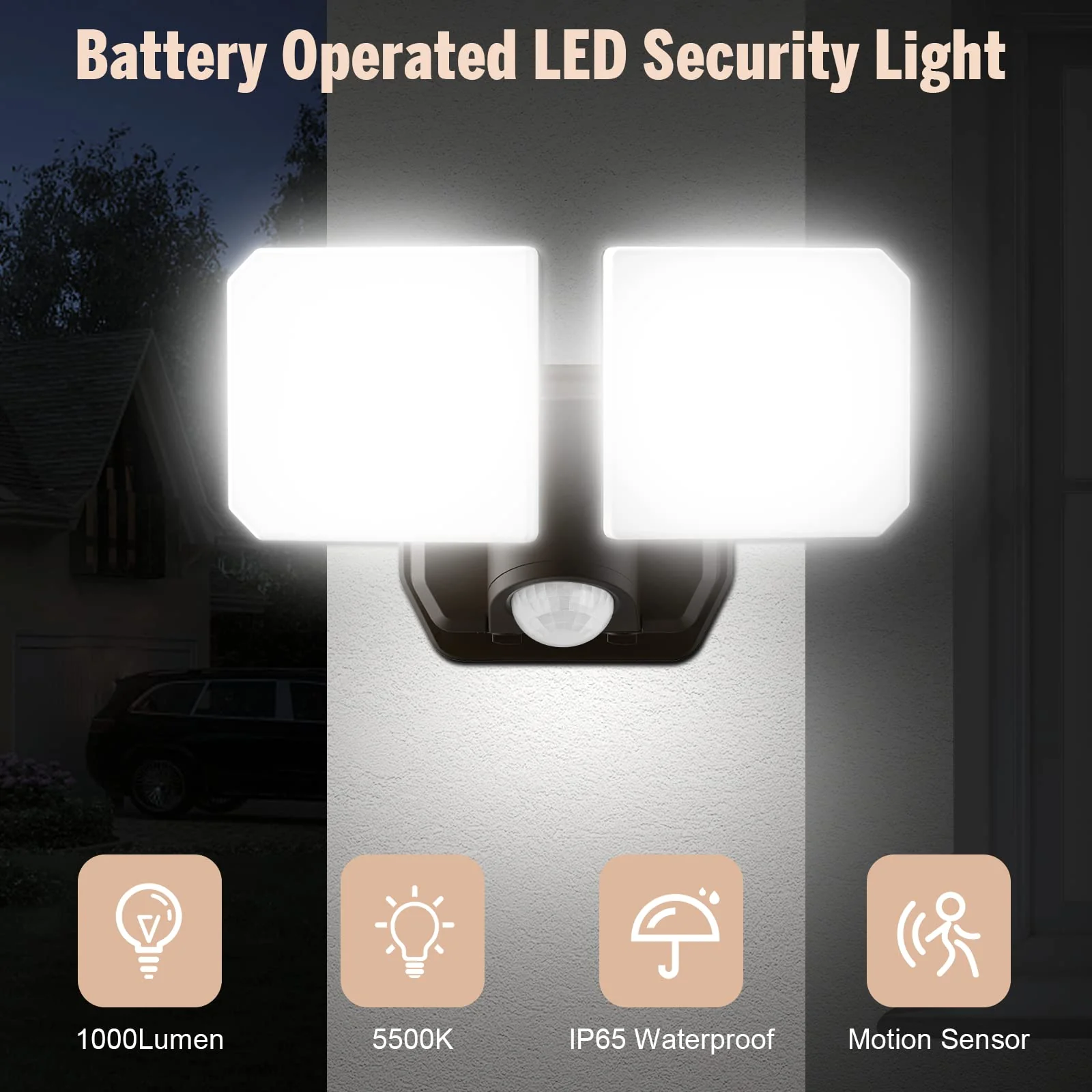 Battery Powered Motion Sensor Security Light,5000K 1000LM High Brightness,6 -Month Battery Life,No Wiring Installation,49FT Sensing Distance,Indoors or Outdoor Used,2-Year Warranty 1 - Image 2