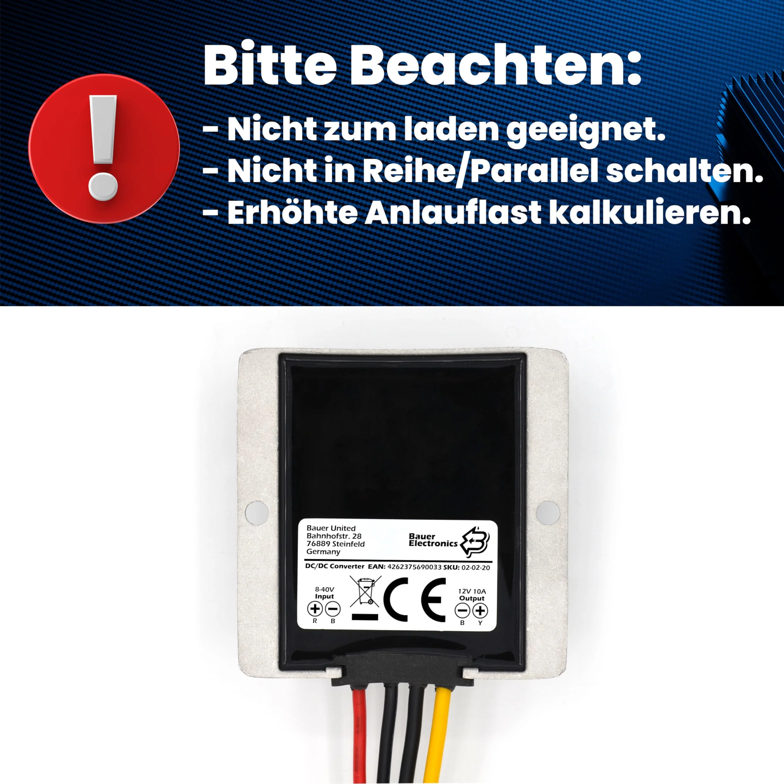Bauer Electronics DC-DC 8V-40V to 12V Voltage Converter 10A 120W Voltage Regulator 18-V 12-V 12-V Converter Voltage Stabiliser Voltage Limiter 24-V Step-Down Step-up Buck Boost Volt Input: 8-40V Output: 12V | 120W | 10A - Image 3