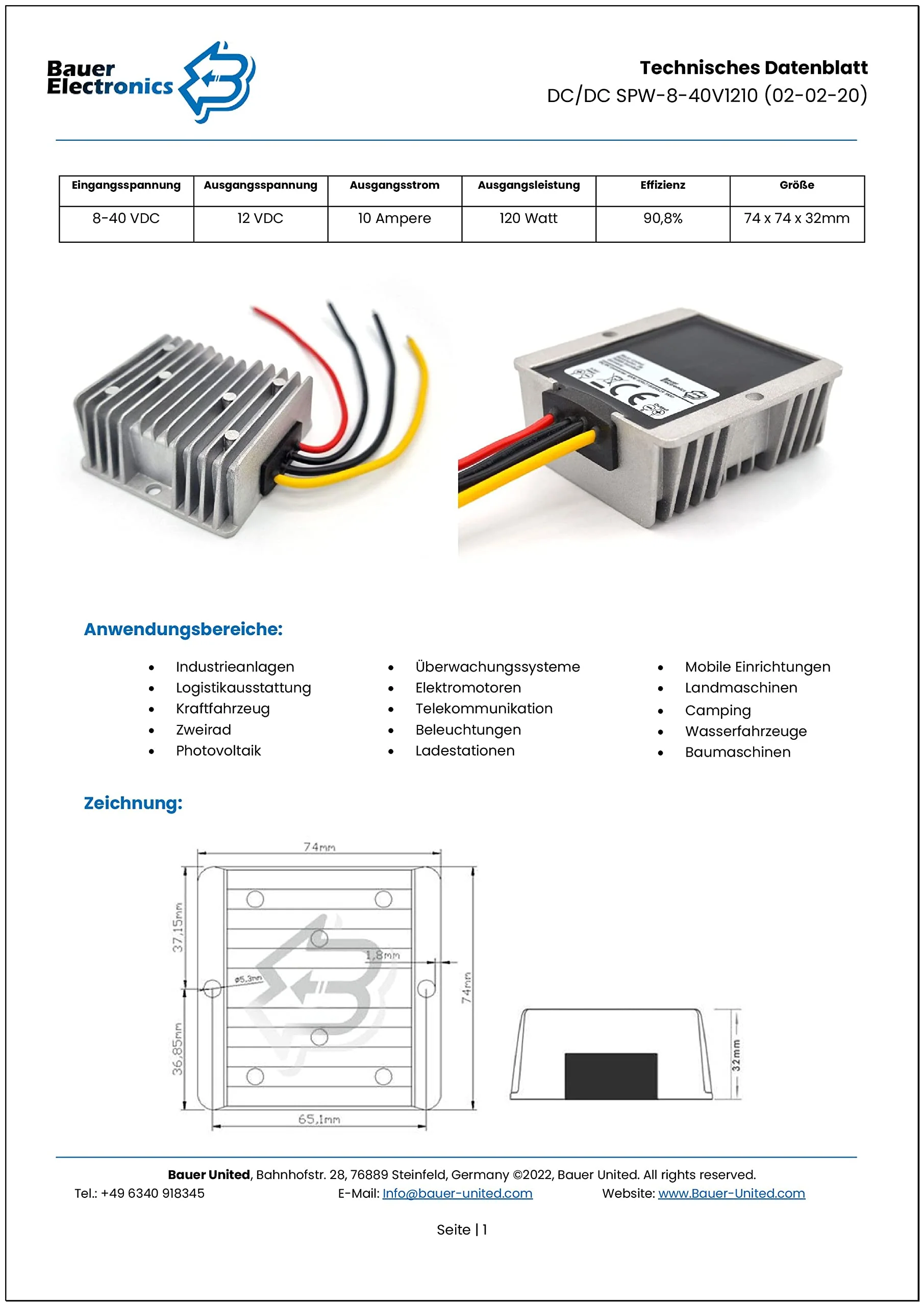 Bauer Electronics DC-DC 8V-40V to 12V Voltage Converter 10A 120W Voltage Regulator 18-V 12-V 12-V Converter Voltage Stabiliser Voltage Limiter 24-V Step-Down Step-up Buck Boost Volt Input: 8-40V Output: 12V | 120W | 10A - Image 6