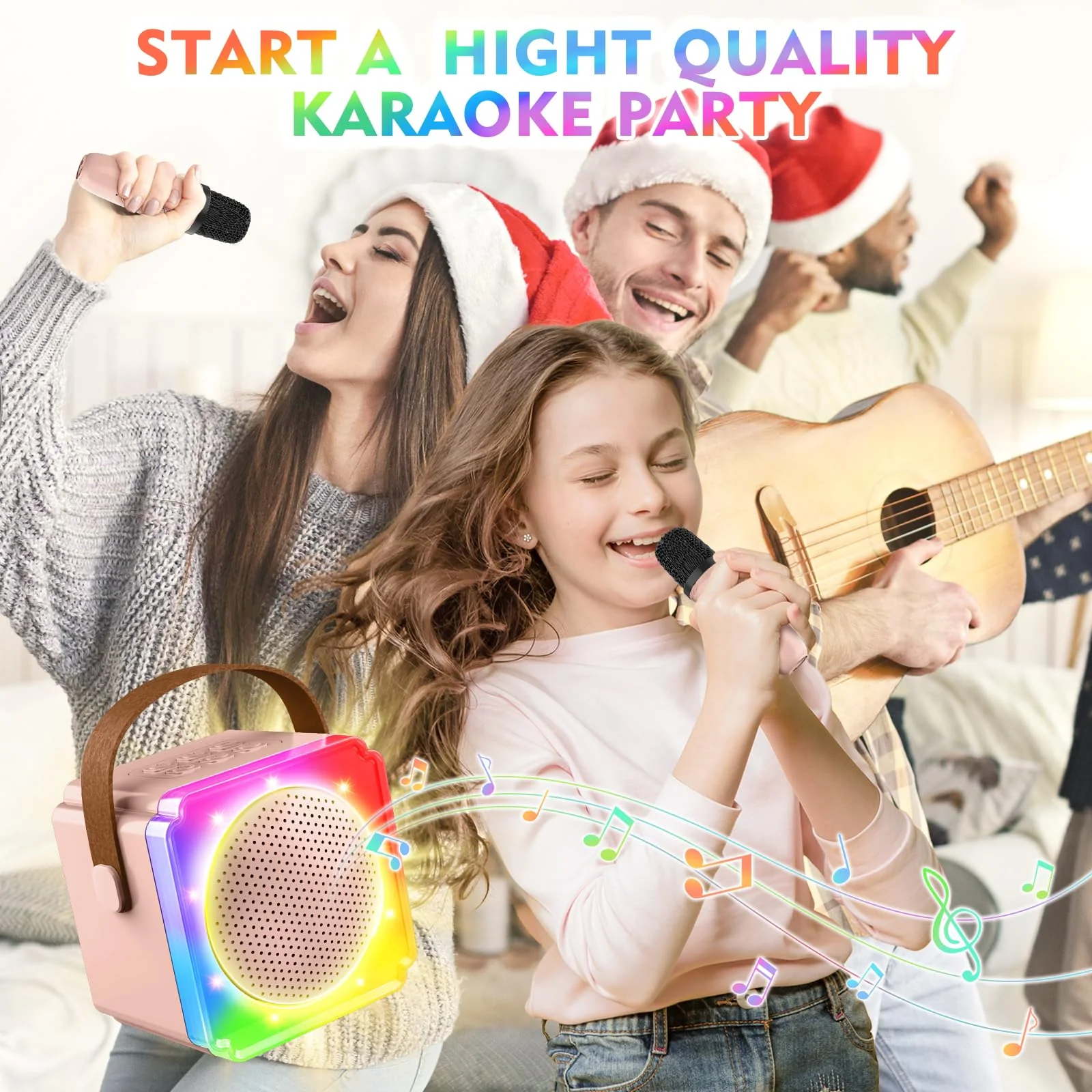 BAYSING Karaoke Machine for Kids, Portable Bluetooth Speaker with 2 Wireless Microphones, Mini Karaoke Machine with LED Light, Ideal Christmas, Birthday Toys Gift for 4, 5, 6, 7, 8, 9 Years Girl, Boy Pink - Image 6