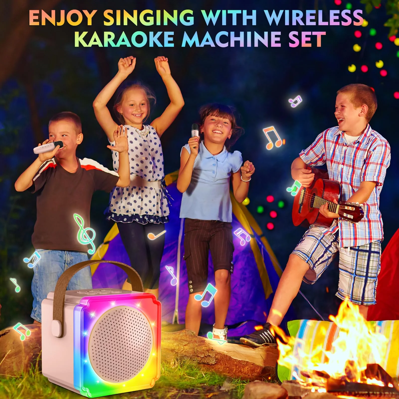 BAYSING Karaoke Machine for Kids, Portable Bluetooth Speaker with 2 Wireless Microphones, Mini Karaoke Machine with LED Light, Ideal Christmas, Birthday Toys Gift for 4, 5, 6, 7, 8, 9 Years Girl, Boy Pink - Image 7