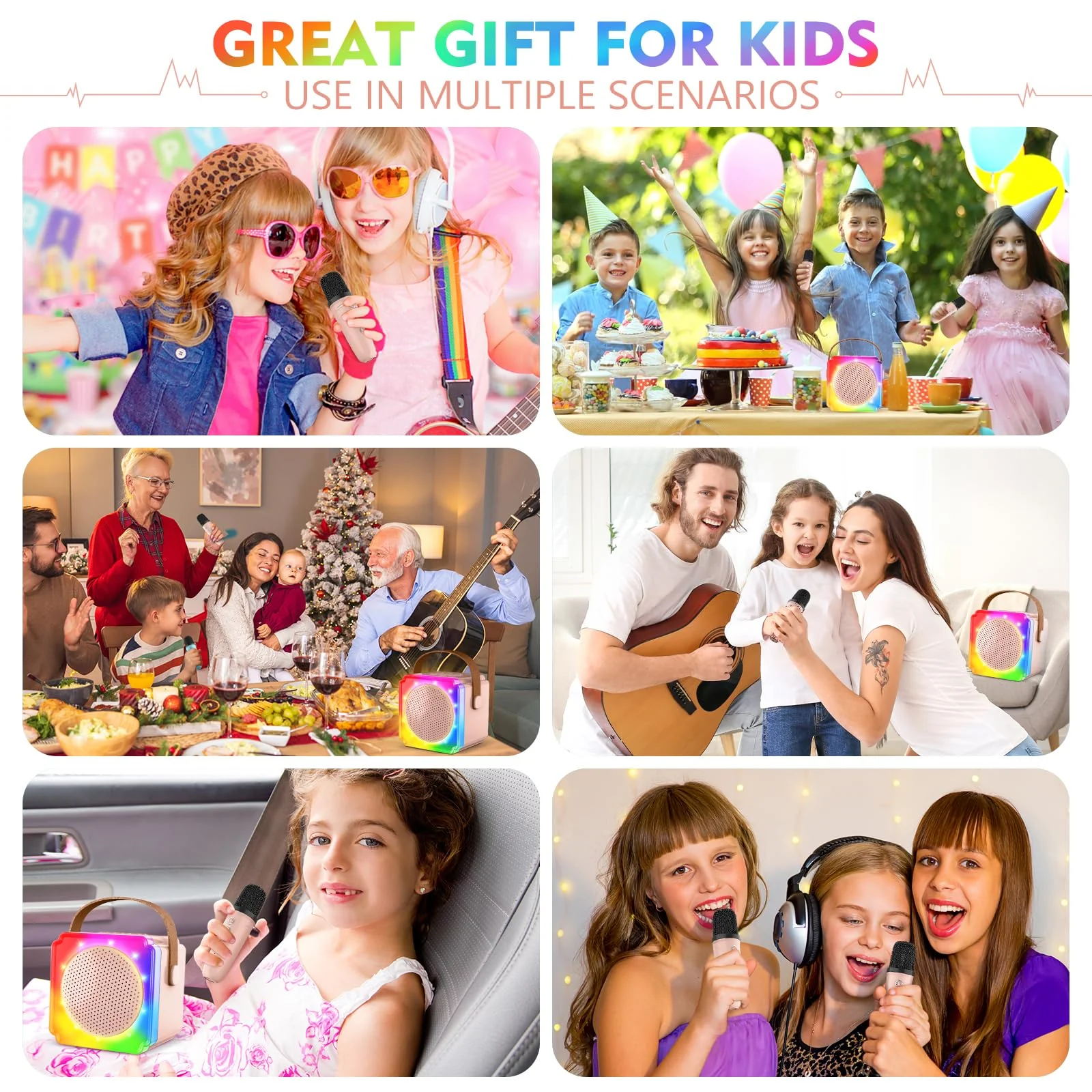 BAYSING Karaoke Machine for Kids, Portable Bluetooth Speaker with 2 Wireless Microphones, Mini Karaoke Machine with LED Light, Ideal Christmas, Birthday Toys Gift for 4, 5, 6, 7, 8, 9 Years Girl, Boy Pink - Image 8
