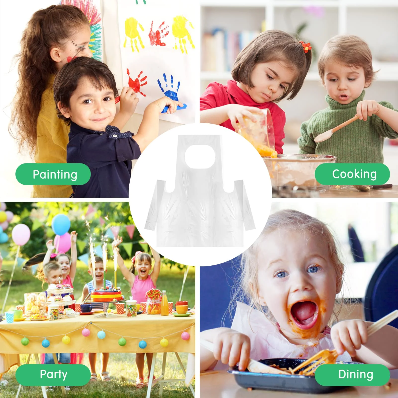 Bazen 100 Pieces Disposable Aprons for Kids Plastic Smocks Clear kids Apron for Toddler Waterproof Oil Proof Art Children Apron for Painting Cooking Eating Teaching Picnic DIY Craft - Image 4