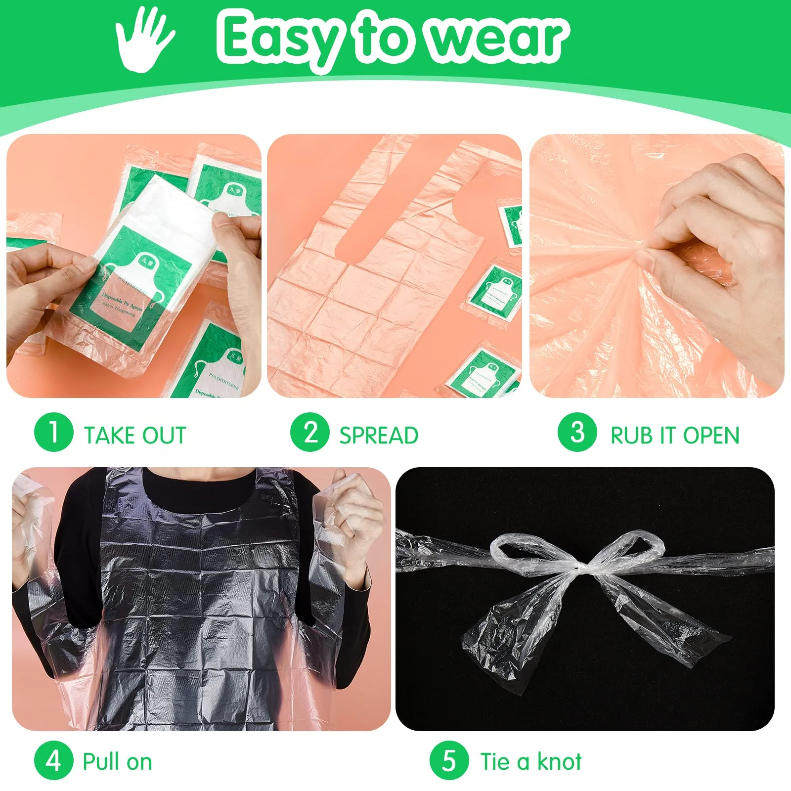 Bazen 100 Pieces Disposable Aprons for Kids Plastic Smocks Clear kids Apron for Toddler Waterproof Oil Proof Art Children Apron for Painting Cooking Eating Teaching Picnic DIY Craft - Image 6