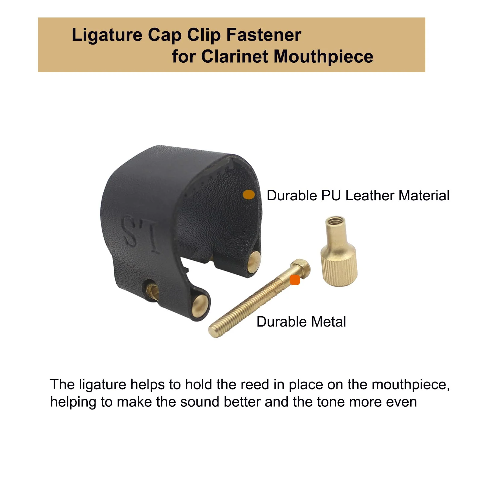 Bb Clarinet Leather Ligature and Plastic Clarinet Mouthpiece Cap Ligature Fastener Mouthpiece Cover for Clarinet - Image 3