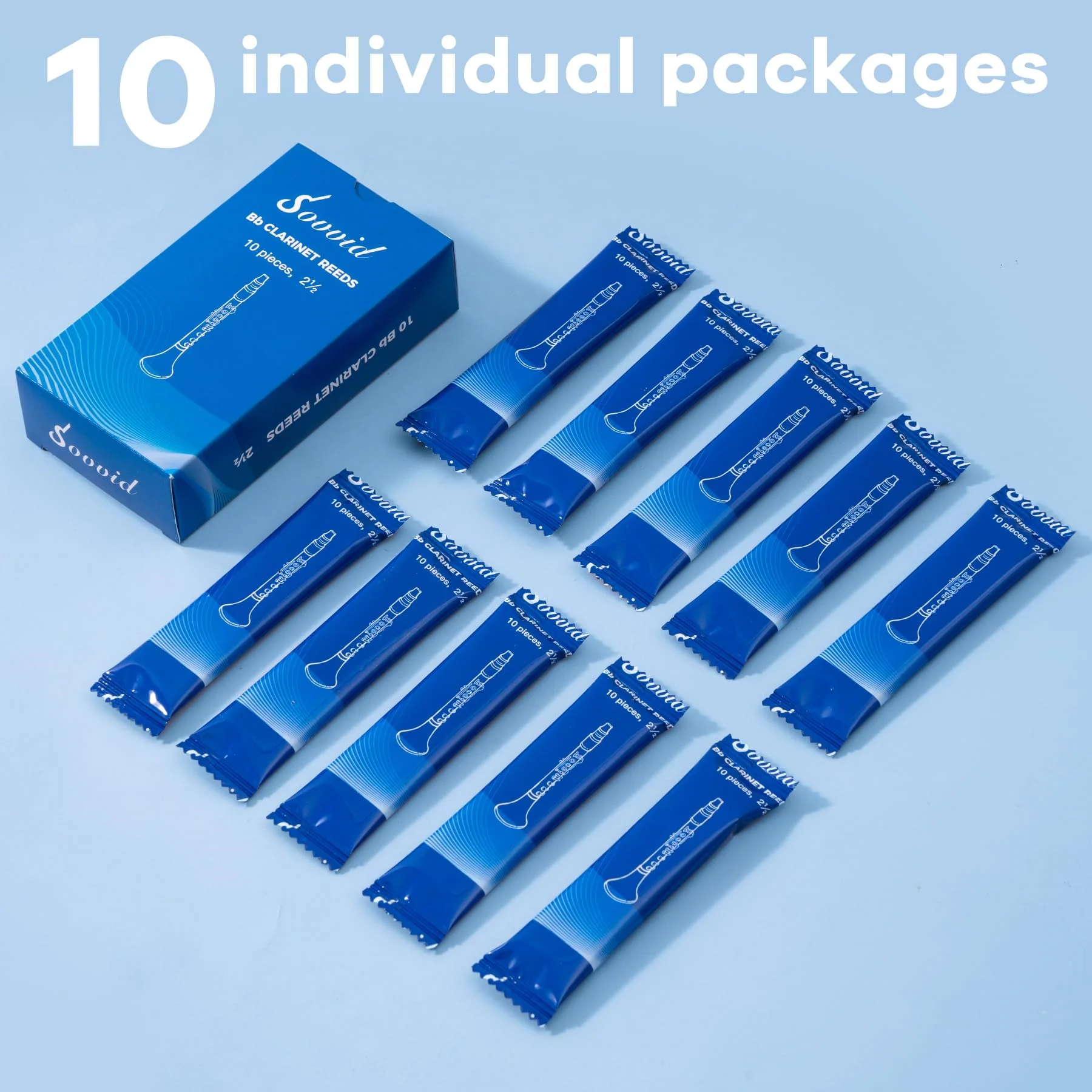 Bb Clarinet Reeds Strength 2.5 with Portable Reed Case, Box of 10, Individually Packaged Reeds for Clarinet, Thinner Vamp Cut for Ease of Play - Image 2