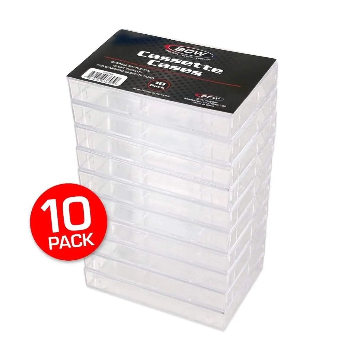 BCW Cassette Tape Cases - 10 Pack | Crystal Clear Protective Polystyrene Case | Protect and Display Your Audio Tape Collection | Fits Standard Cassette Tapes - Image 2
