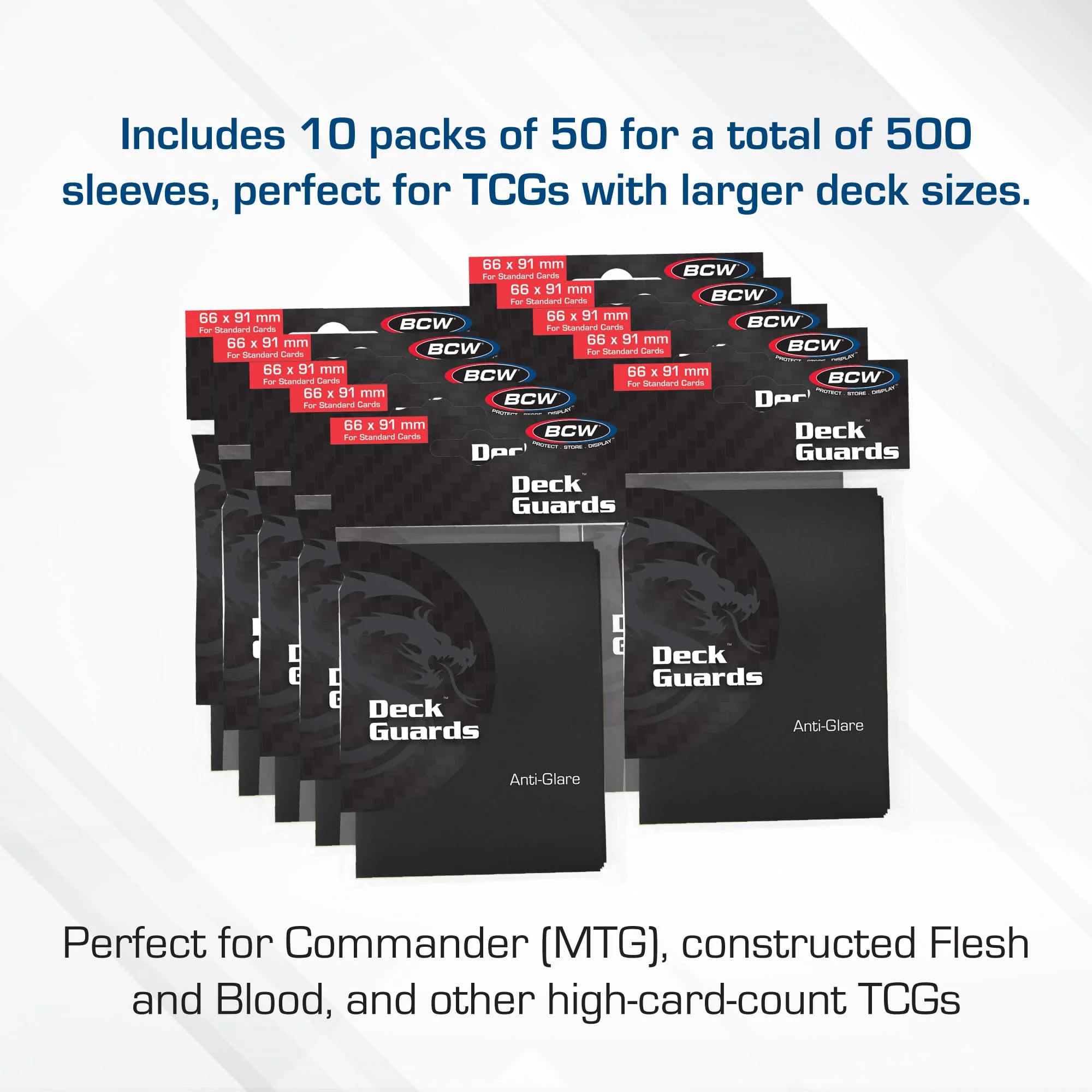 BCW Deck Guard - Double Matte Card Sleeves | 500 Count Box (10 Packs of 50 Sleeves) |Acid-Free, No PVC | Fits 2.5" x 3.5" Game Cards | Archival Safe Sleeves for Card Protection (Black) Black - Image 2