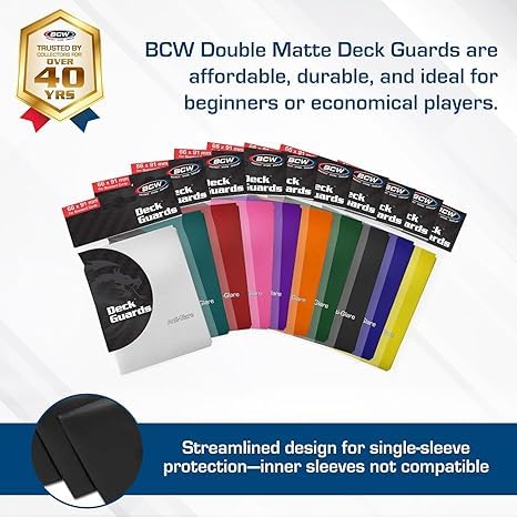 BCW Deck Guard - Double Matte Card Sleeves | 500 Count Box (10 Packs of 50 Sleeves) |Acid-Free, No PVC | Fits 2.5" x 3.5" Game Cards | Archival Safe Sleeves for Card Protection (Black) Black - Image 3