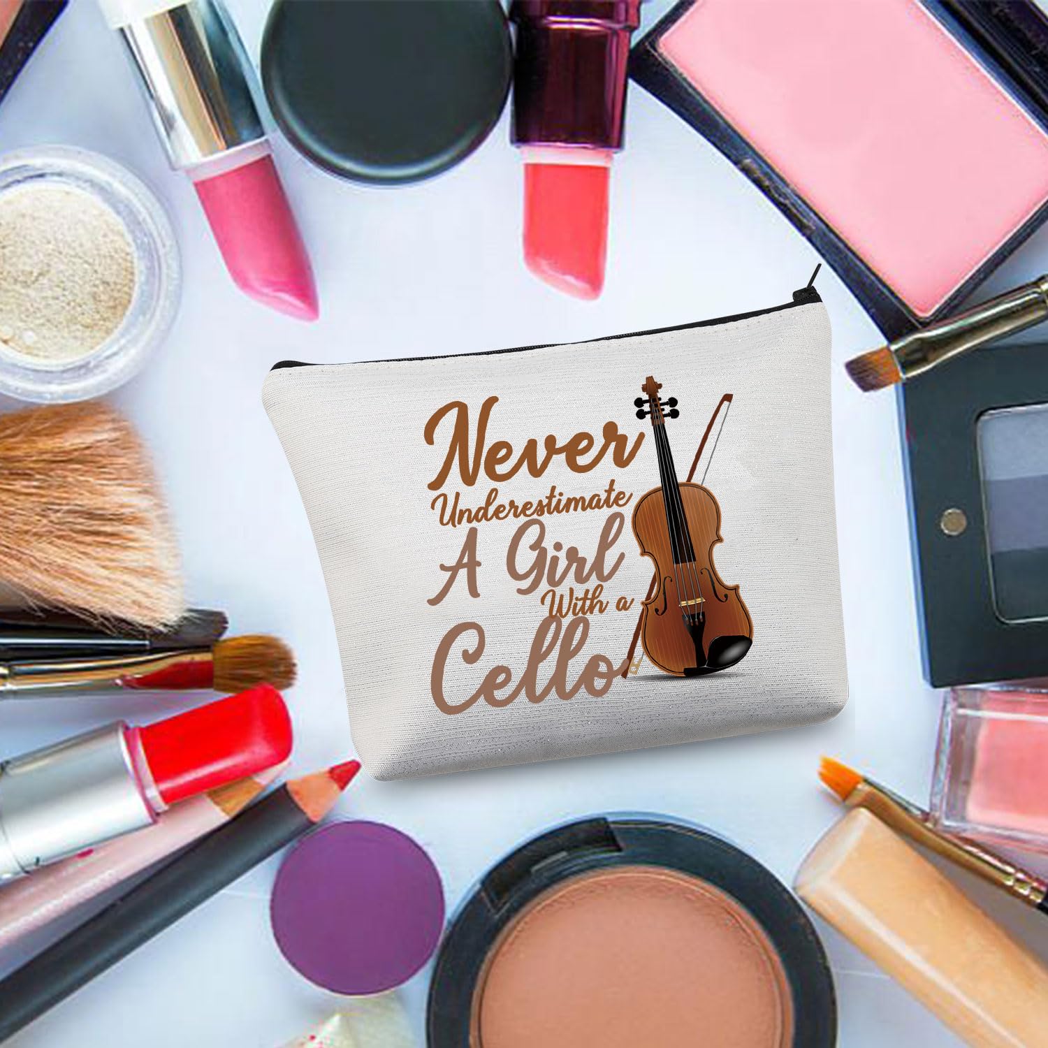 BDPWSS Cello Gift Cello Lover Cello Player Gift Cello Music Teacher Gift Never Underestimate A Girl With A Cello Makeup Bag (Girl With Cello) Girl With Cello - Image 4