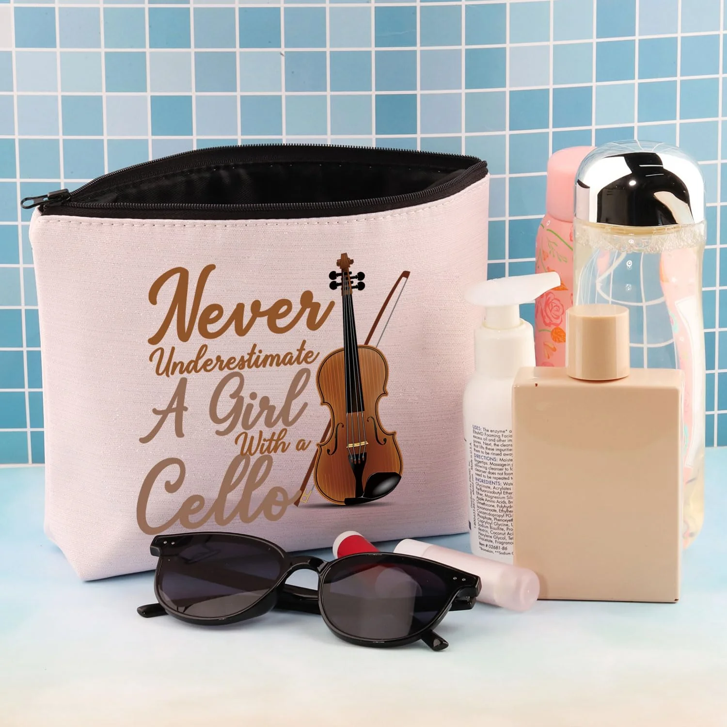 BDPWSS Cello Gift Cello Lover Cello Player Gift Cello Music Teacher Gift Never Underestimate A Girl With A Cello Makeup Bag (Girl With Cello) Girl With Cello - Image 7