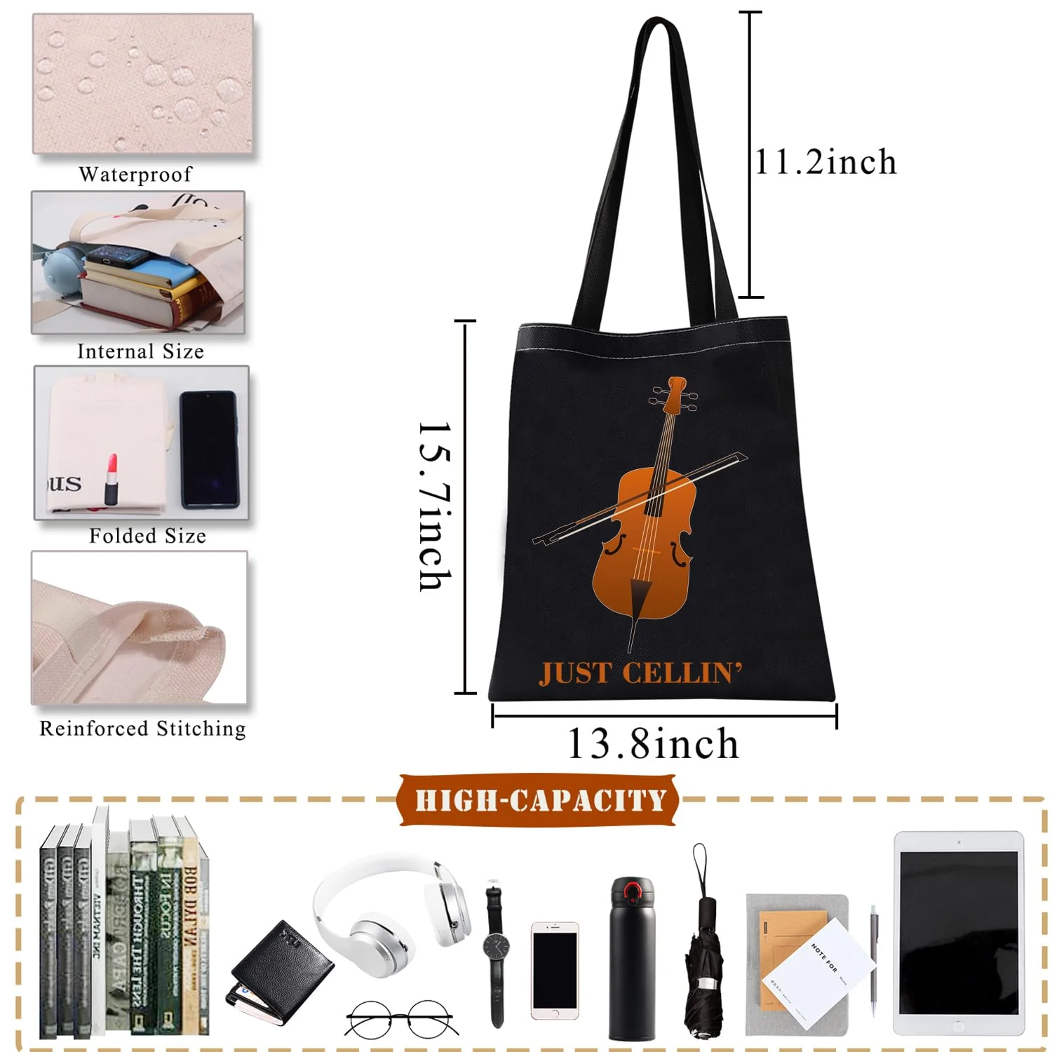 BDPWSS Cello Gift Cello Music Tote Bag Just Cellin’ Funny Cello Cellist Orchestra Musician Reusable Handbag Cello Player Gift Just Cellin Bltg - Image 2