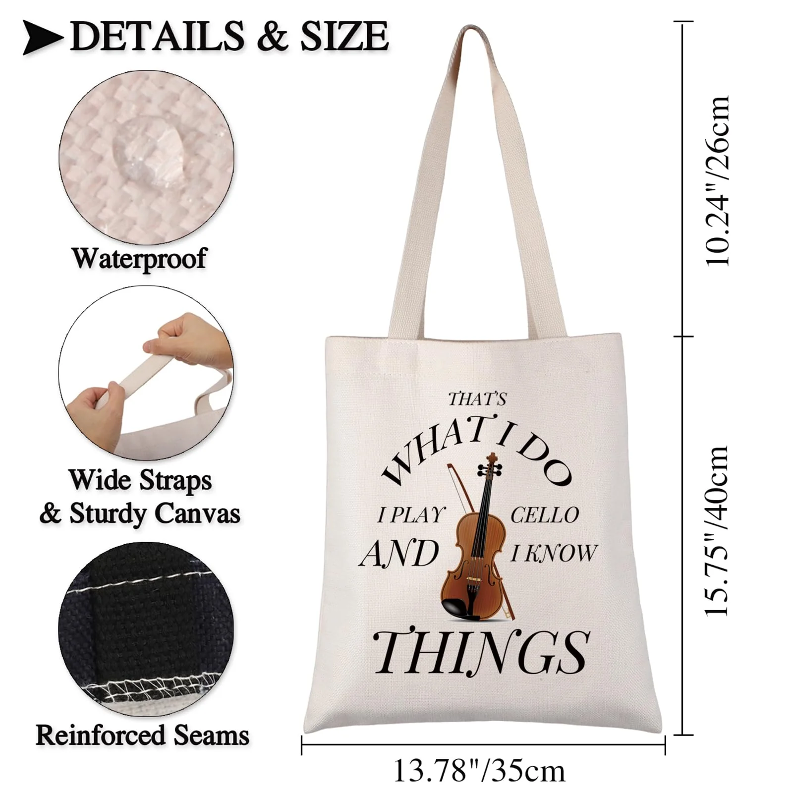 BDPWSS Cello Gift Cello Music Tote Bag Musician Gift That's What I Do I Play Cello And I Know Things Funny Cello Player Gift Know Cello Tg - Image 2