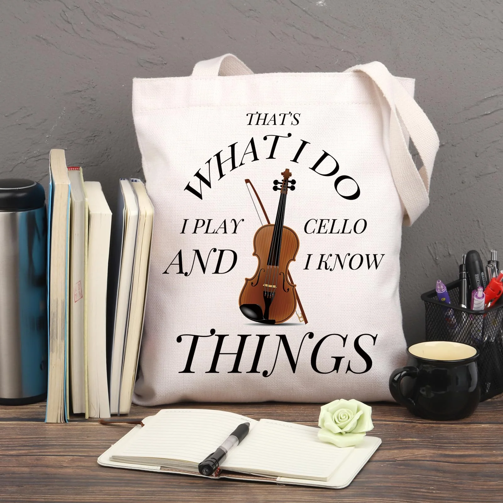 BDPWSS Cello Gift Cello Music Tote Bag Musician Gift That's What I Do I Play Cello And I Know Things Funny Cello Player Gift Know Cello Tg - Image 3