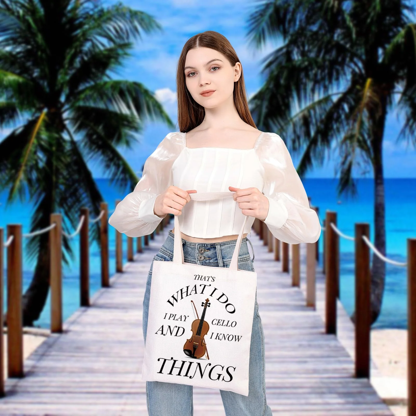 BDPWSS Cello Gift Cello Music Tote Bag Musician Gift That's What I Do I Play Cello And I Know Things Funny Cello Player Gift Know Cello Tg - Image 4