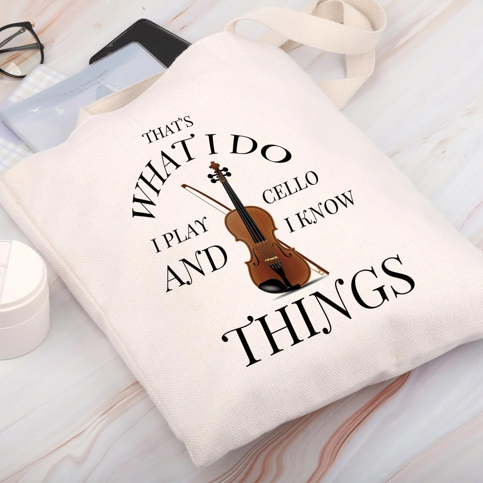 BDPWSS Cello Gift Cello Music Tote Bag Musician Gift That's What I Do I Play Cello And I Know Things Funny Cello Player Gift Know Cello Tg - Image 7