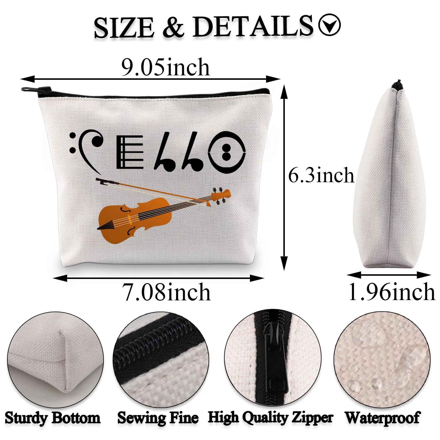 BDPWSS Cello Gift Cello Player Gift Cello Music Note Makeup Bag Funny Cello Cellist Orchestra Musician Zipper Travel Pouch (Cello note bag) Cello note bag - Image 2