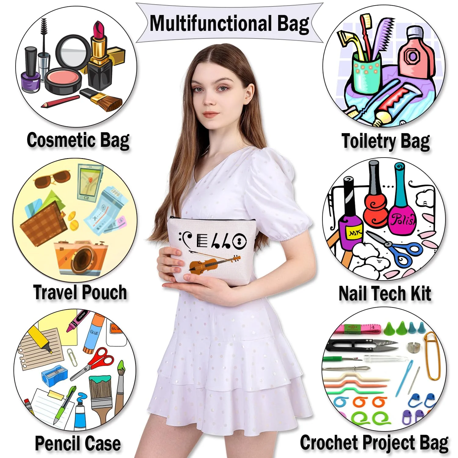 BDPWSS Cello Gift Cello Player Gift Cello Music Note Makeup Bag Funny Cello Cellist Orchestra Musician Zipper Travel Pouch (Cello note bag) Cello note bag - Image 5