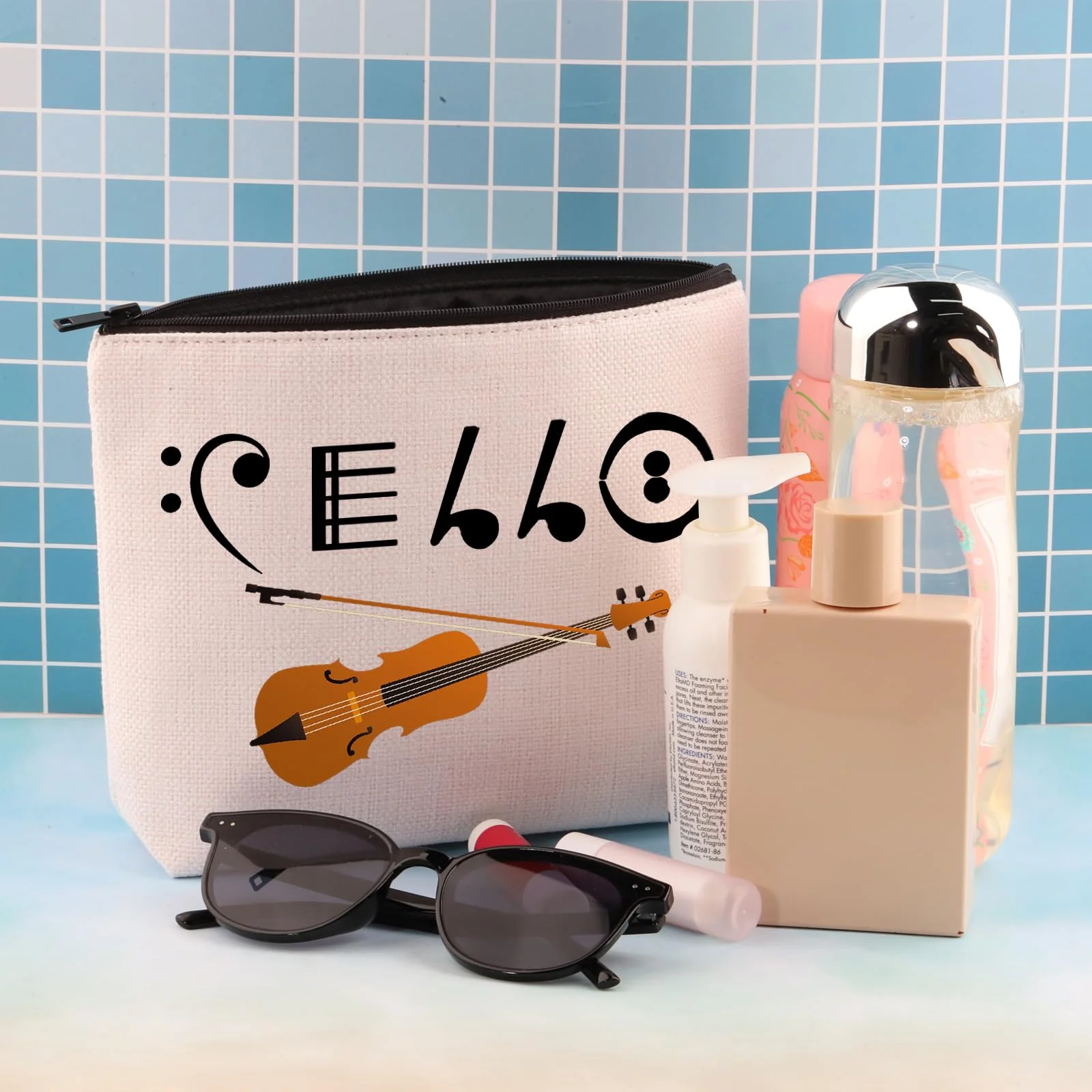 BDPWSS Cello Gift Cello Player Gift Cello Music Note Makeup Bag Funny Cello Cellist Orchestra Musician Zipper Travel Pouch (Cello note bag) Cello note bag - Image 7
