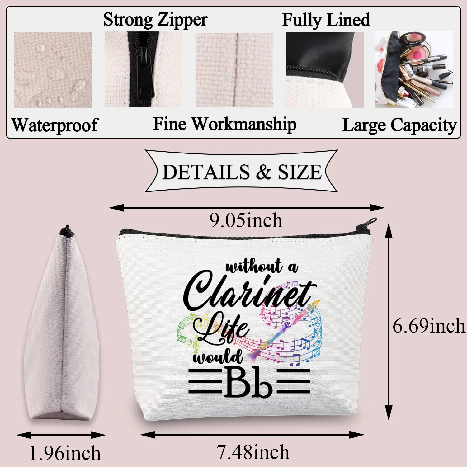 BDPWSS Clarinet Gift Clarinet Player Gift Clarinet Lover Gift Without A Clarinet Life Would Bb Makeup Bag Clarinet Teacher Gift (My Clarinet Life) My Clarinet Life - Image 2