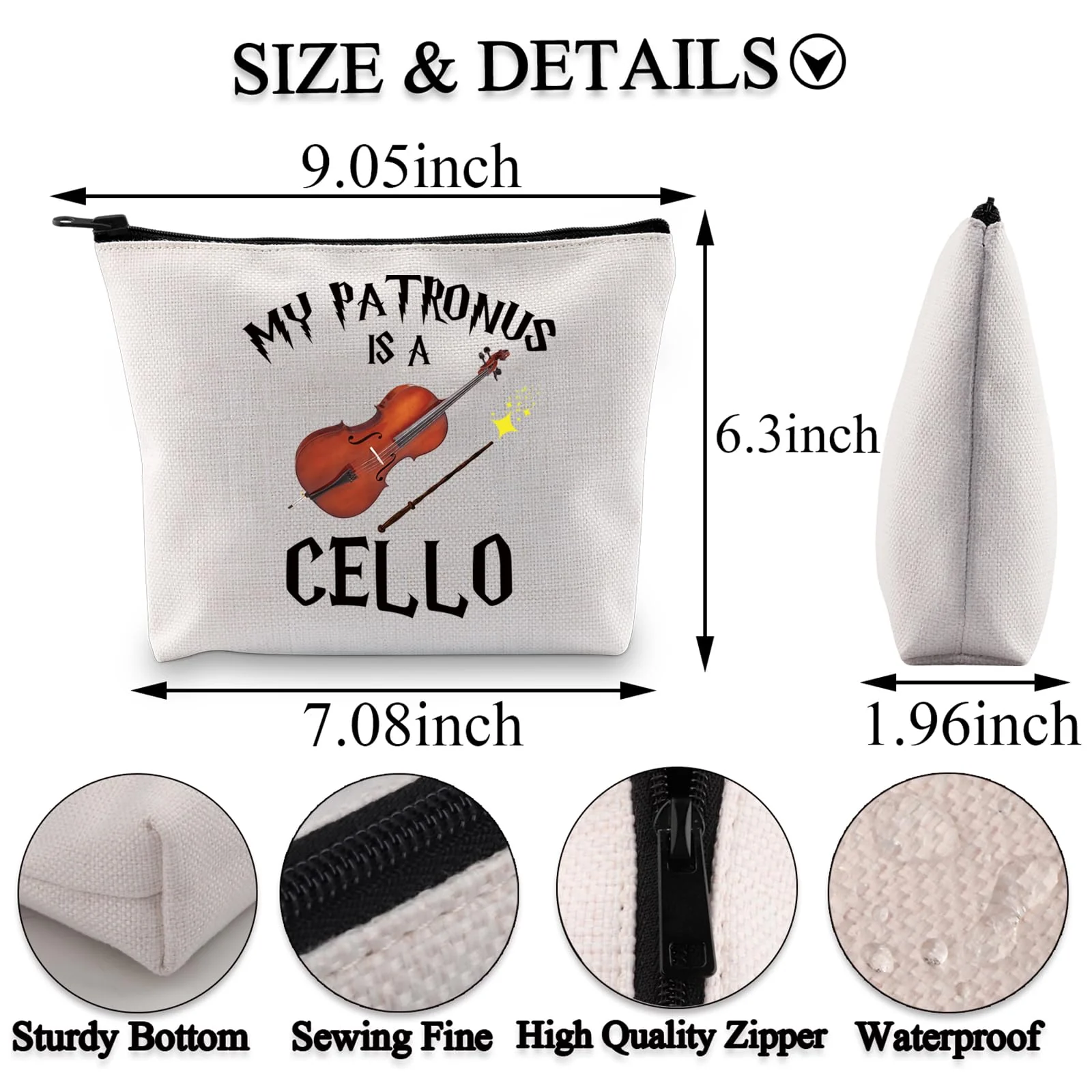 BDPWSS Funny Cello Gift Cello Player Gift Cellist Musician Gift Orchestra Cello Lover Gift My Patronus Is A Cello Makeup Bag (Patronus is cello bag), CB1-10015 Patronus is cello bag - Image 2
