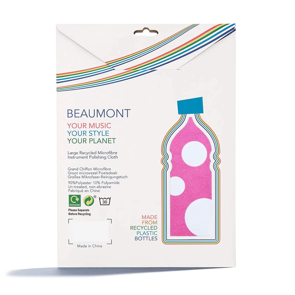 Beaumont Pink Polka Dot Musical Polishing & Cleaning Patterned Instruments Trumpet Clarinet Sax Flute Recycled Microfibre Cleaning Cloth Brass Silver 40 x 30 cm (BFC4030-PP) - Image 2