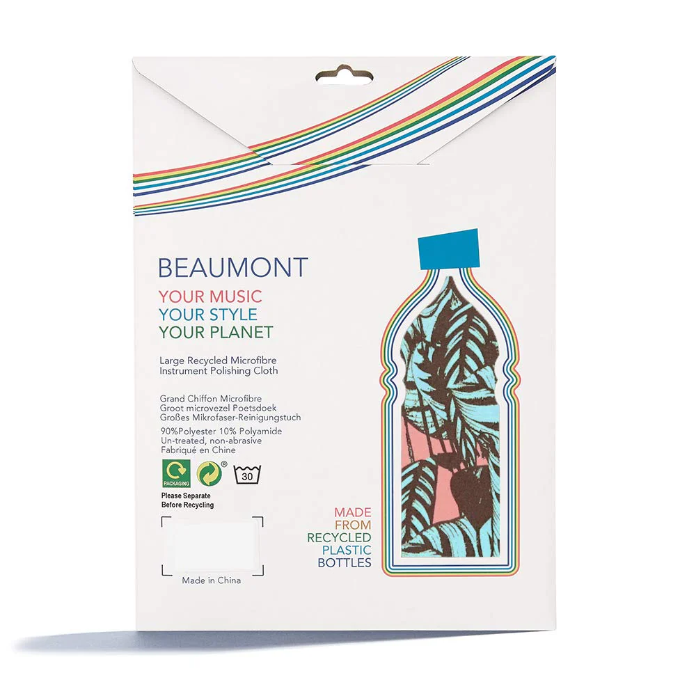 Beaumont Tropical Leaves Musical Polishing & Cleaning Patterned Instruments Trumpet Clarinet Sax Flute Recycled Microfibre Cleaning Cloth Brass Silver 40 x 30 cm (BFC4030-TL) - Image 2