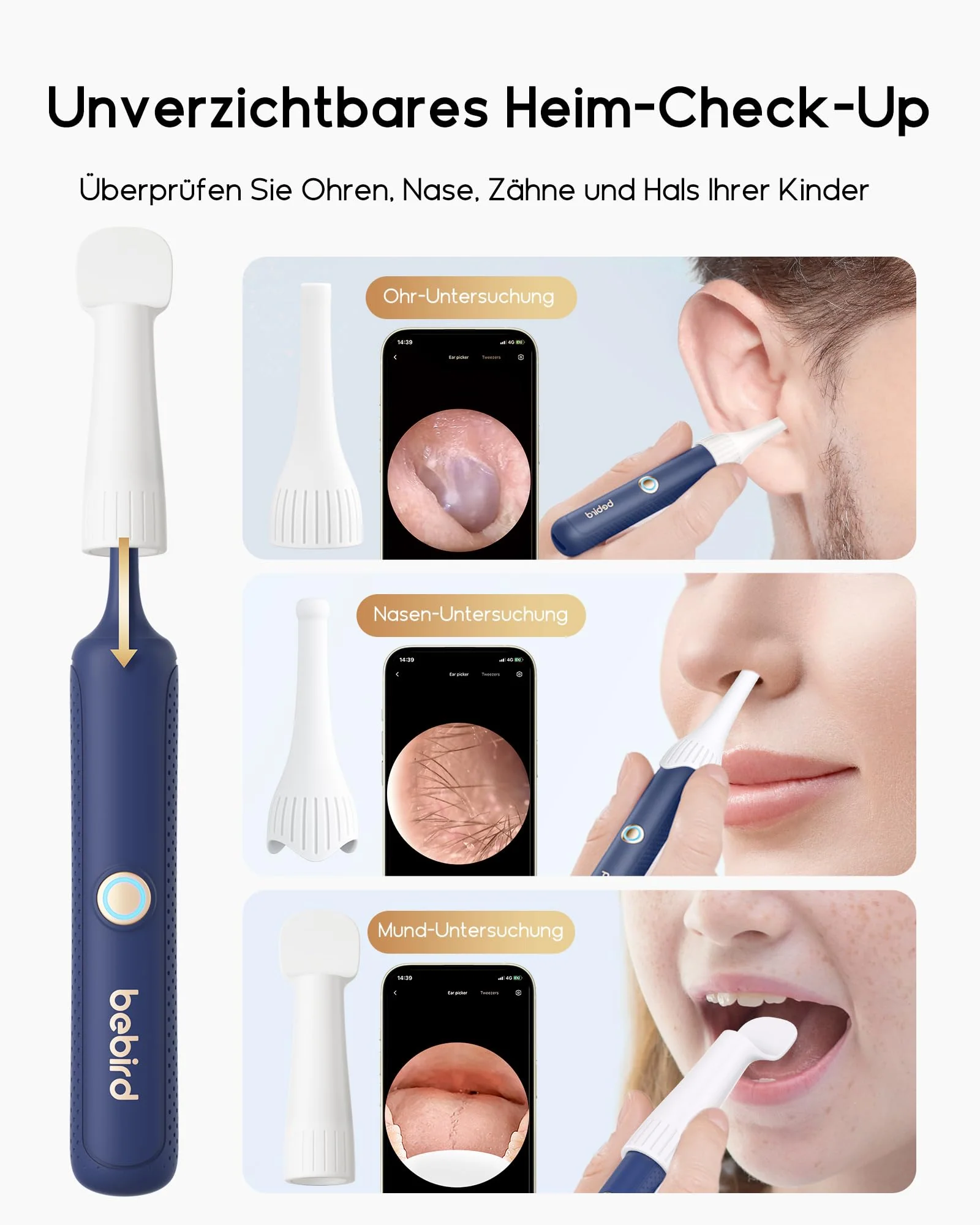 Bebird Ear Wax Remover Otoscope, 1920P HD Flexible Ear Cleaner Camera with Tweezers, Ear Cleaner Camera with Replacement Tips for Ears/Nose/Neck Examinations, Otoscope Ear for Adults, Children Blue - Image 6