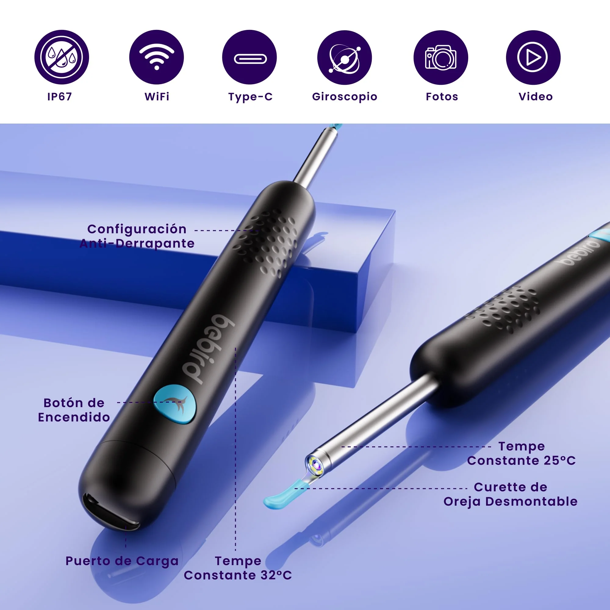 BebirdPro Ear Wax Remover Otoscope R1, 1080P HD Ear Cleaner with Camera, Otoscope with Light, Wide Angle Otoscope IP67 Waterproof Ear Cleaner for Adults, Children, iOS, Android black - Image 4