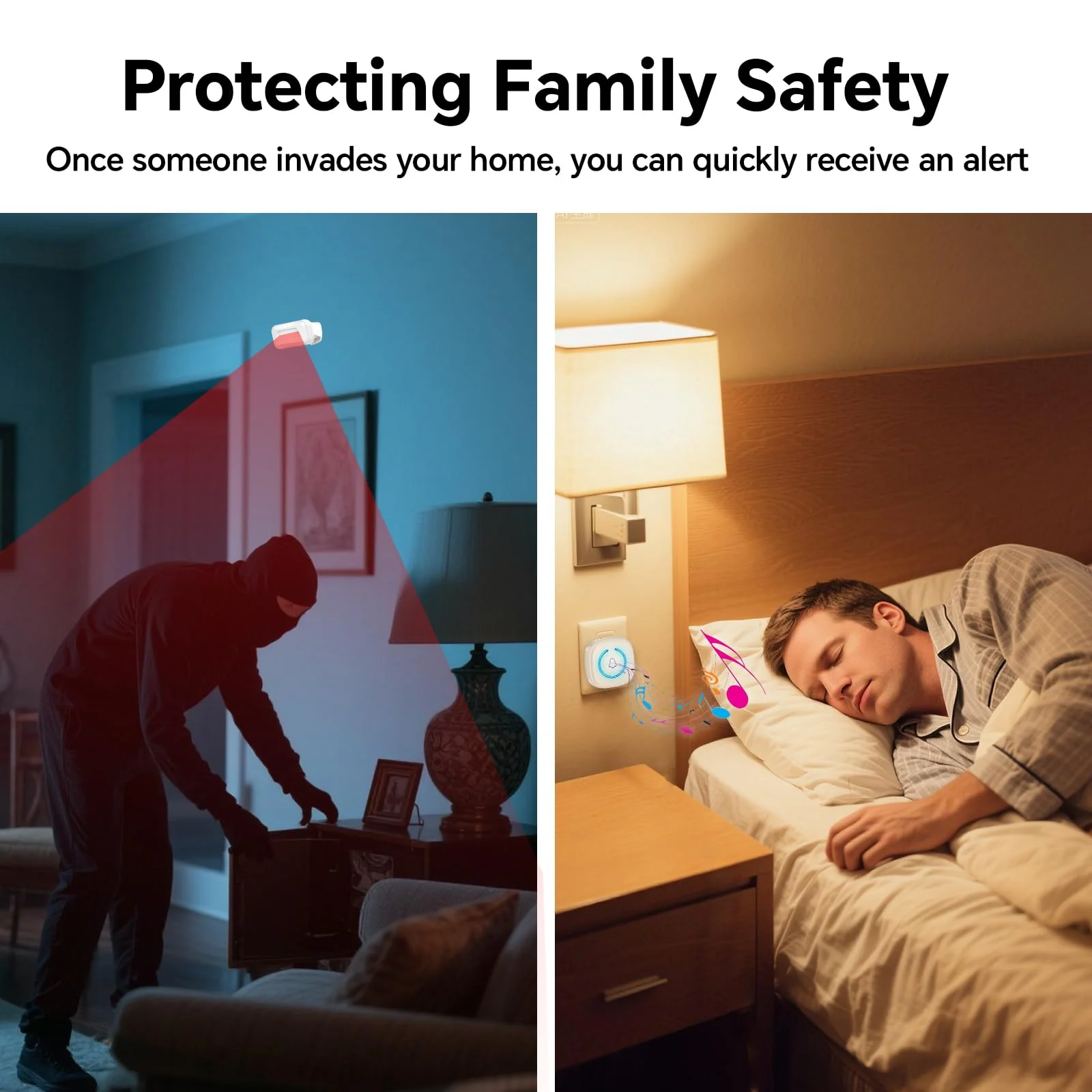 Bed Sensor Alarm and Fall Prevention for Elderly, Motion Sensor Alarm with 60 Melody/LED/5 Adjustable Volume Mode Dementia System , for Patients Seniors Elderly Monitoring at Home 2 Motion Sensors + 1 Receiver - Image 4
