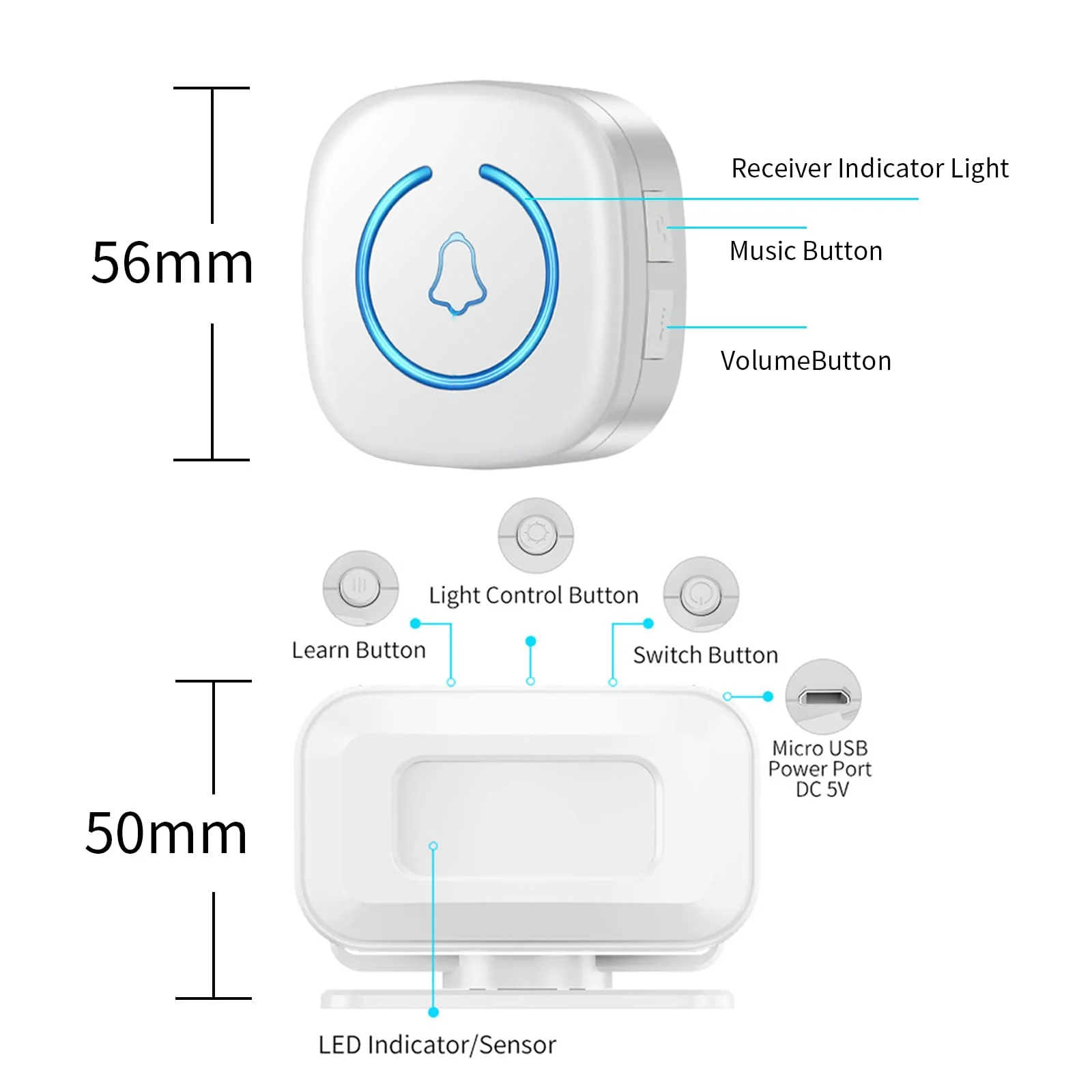 Bed Sensor Alarm and Fall Prevention for Elderly, Motion Sensor Alarm with 60 Melody/LED/5 Adjustable Volume Mode Dementia System , for Patients Seniors Elderly Monitoring at Home 2 Motion Sensors + 1 Receiver - Image 7