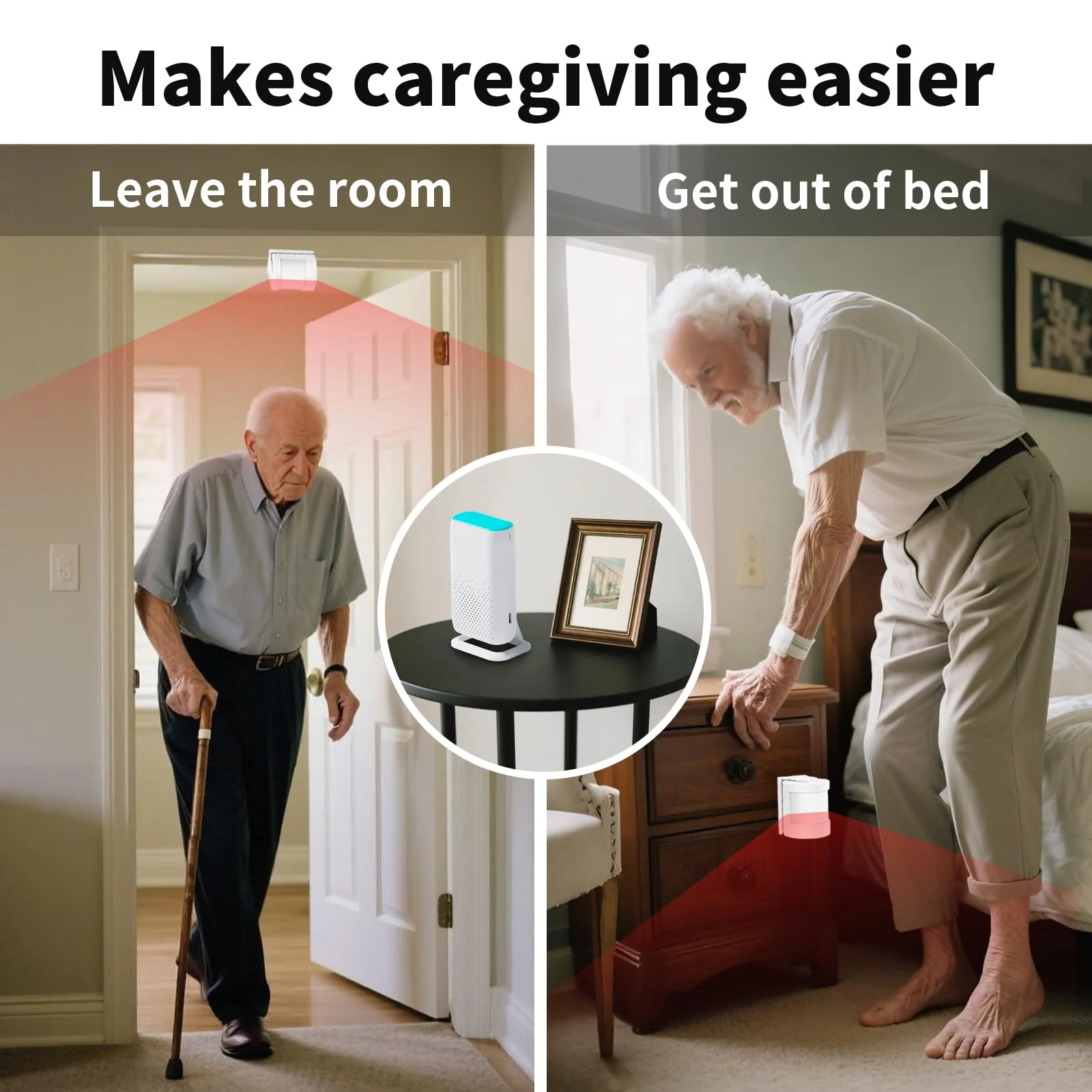 Bed Sensor Alarm and Fall Prevention for Elderly, Motion Sensor Alert System with 58 Melody/LED/Vibration Mode, for Patients Seniors Elderly Monitoring at Home 2 Motion Sensors + 1 Receiver - Image 2