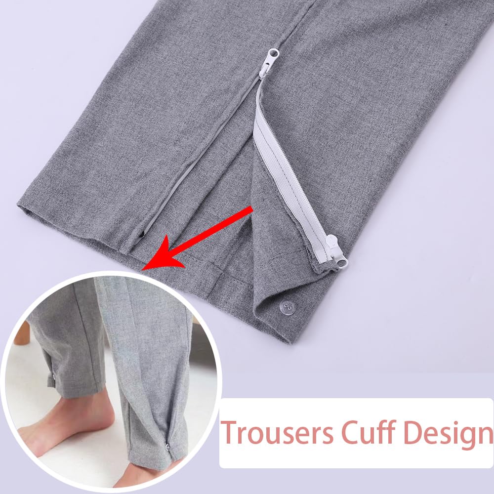 Bedridden Patient Clothing,Paralyzed Elderly Wheelchair Fracture Hospital Clothing Women's Disability Clothing Grey Medium - Image 3
