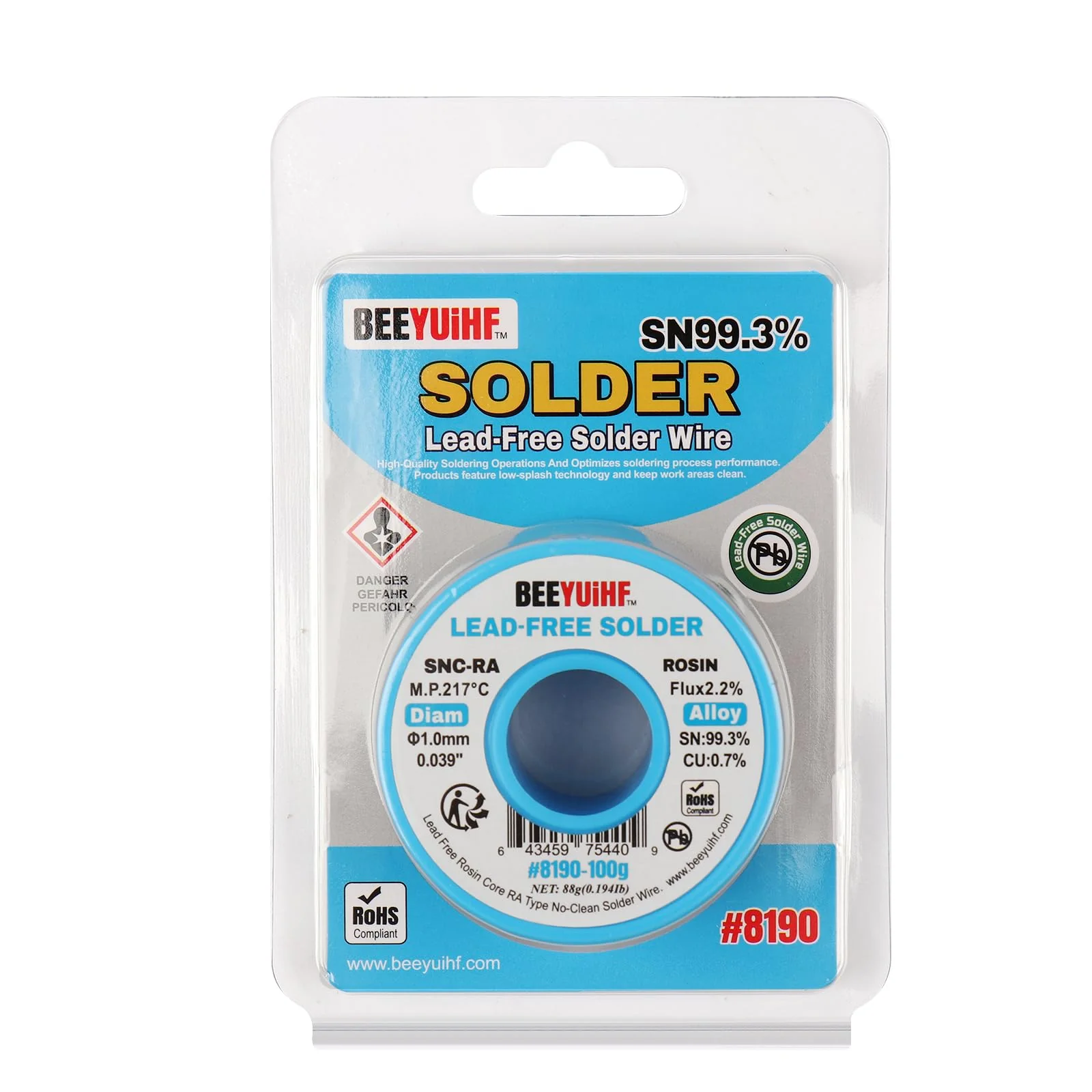 BEEYUIHF Solder Wire, Lead-Free, Sn99.3 Cu0.7 Solder with Flux, Electronic Solder Wire with Rosin Core (1.0 mm, 100 g) - Image 7
