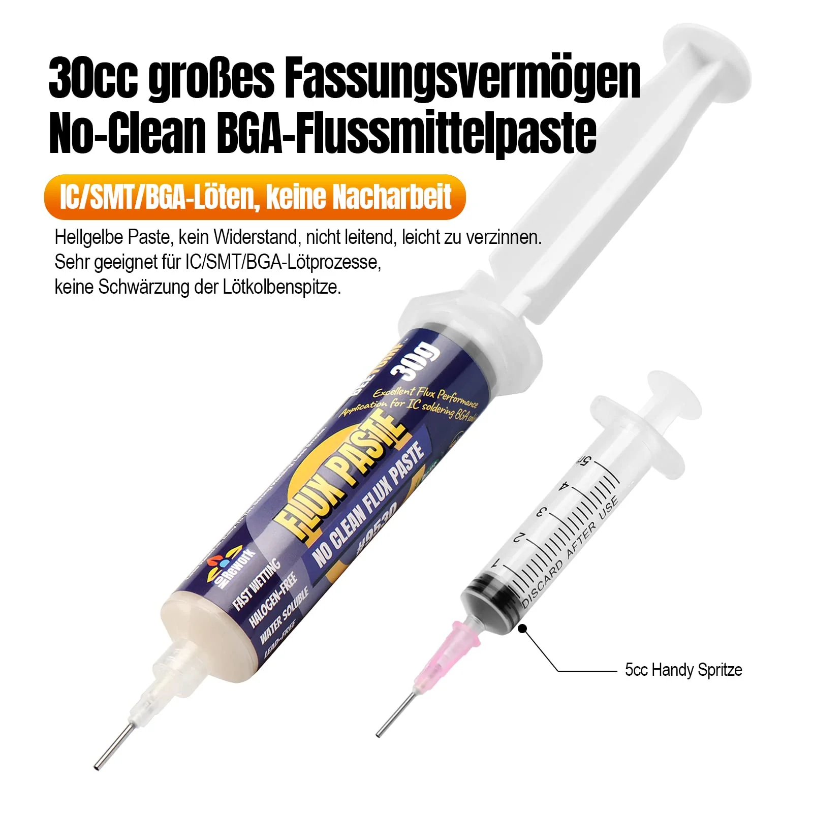 BEEYUIHF Soldering Paste Flux, 30 ml Lead-Free Syringe Solder Flux Paste, No Clean Rosin Soldering Flux for SMD BGA LED PCB Electronics Soldering (1.62oz/46g) - Image 5