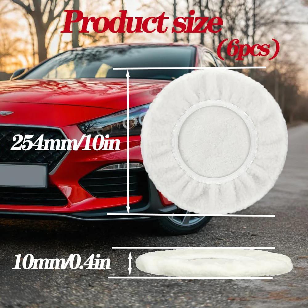 behone Set of 6 Lambswool Polishing Hoods for Einhell Cordless Car Polisher CE-CB 18/254 Li, CC-PO 90, for 220-250 mm Polishing Machines, Perfect for Car Paint Care, Metal Polish, Sustainable Reusable - Image 2