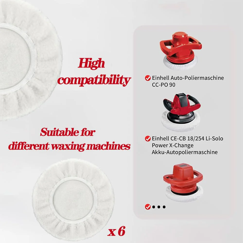behone Set of 6 Lambswool Polishing Hoods for Einhell Cordless Car Polisher CE-CB 18/254 Li, CC-PO 90, for 220-250 mm Polishing Machines, Perfect for Car Paint Care, Metal Polish, Sustainable Reusable - Image 4