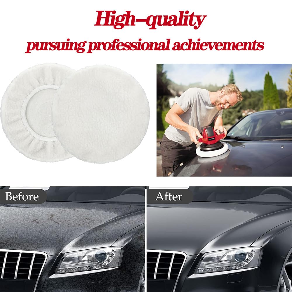 behone Set of 6 Lambswool Polishing Hoods for Einhell Cordless Car Polisher CE-CB 18/254 Li, CC-PO 90, for 220-250 mm Polishing Machines, Perfect for Car Paint Care, Metal Polish, Sustainable Reusable - Image 5