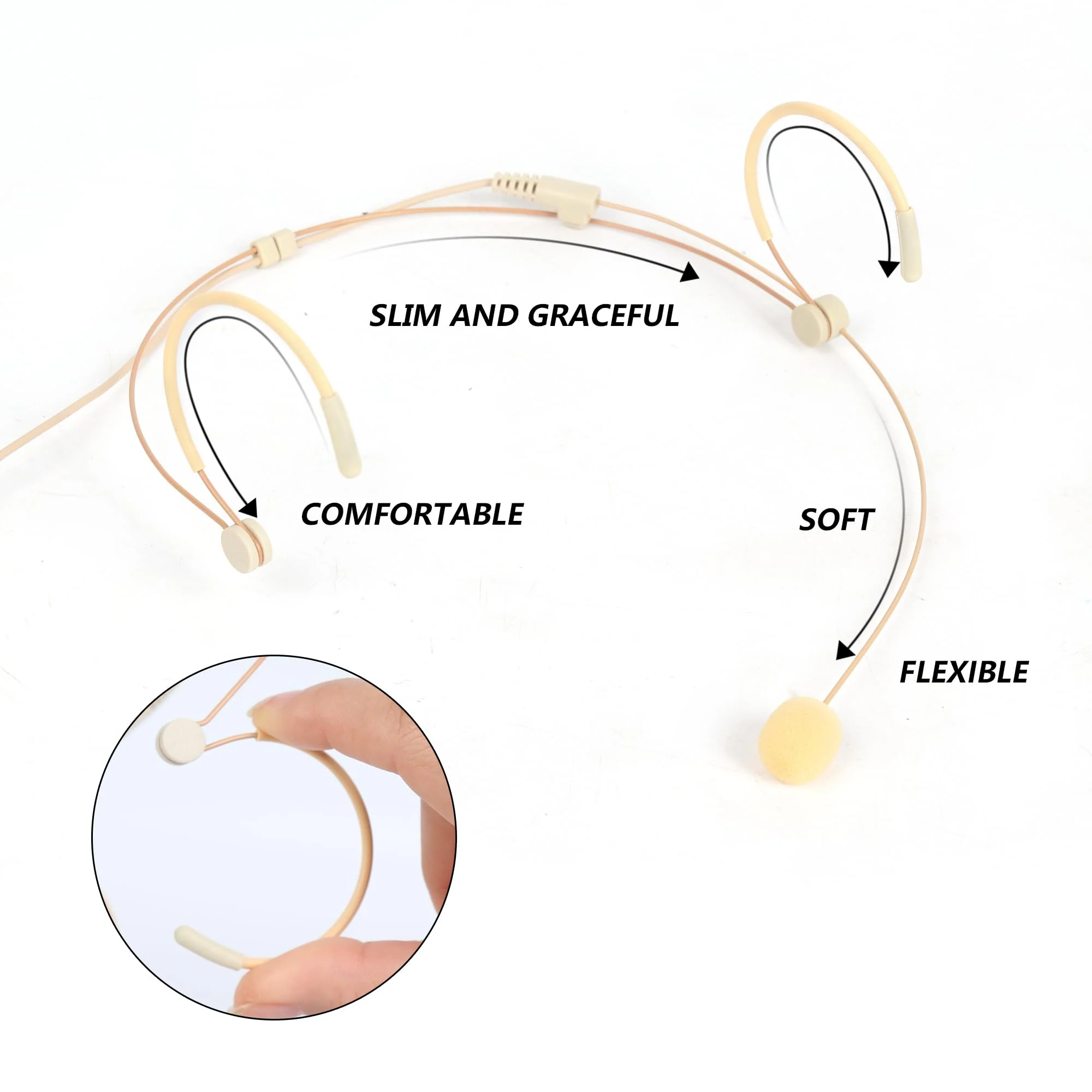 Beige Headworn Microphone,Daul Ear Hook Mic,Condenser Headset Mics for Shure Microphone Wireless Systems,Ideal for Lectures,Actors,Theater,Podcasts Mini 4 Pin XLR (TA4F) Plug - Image 2