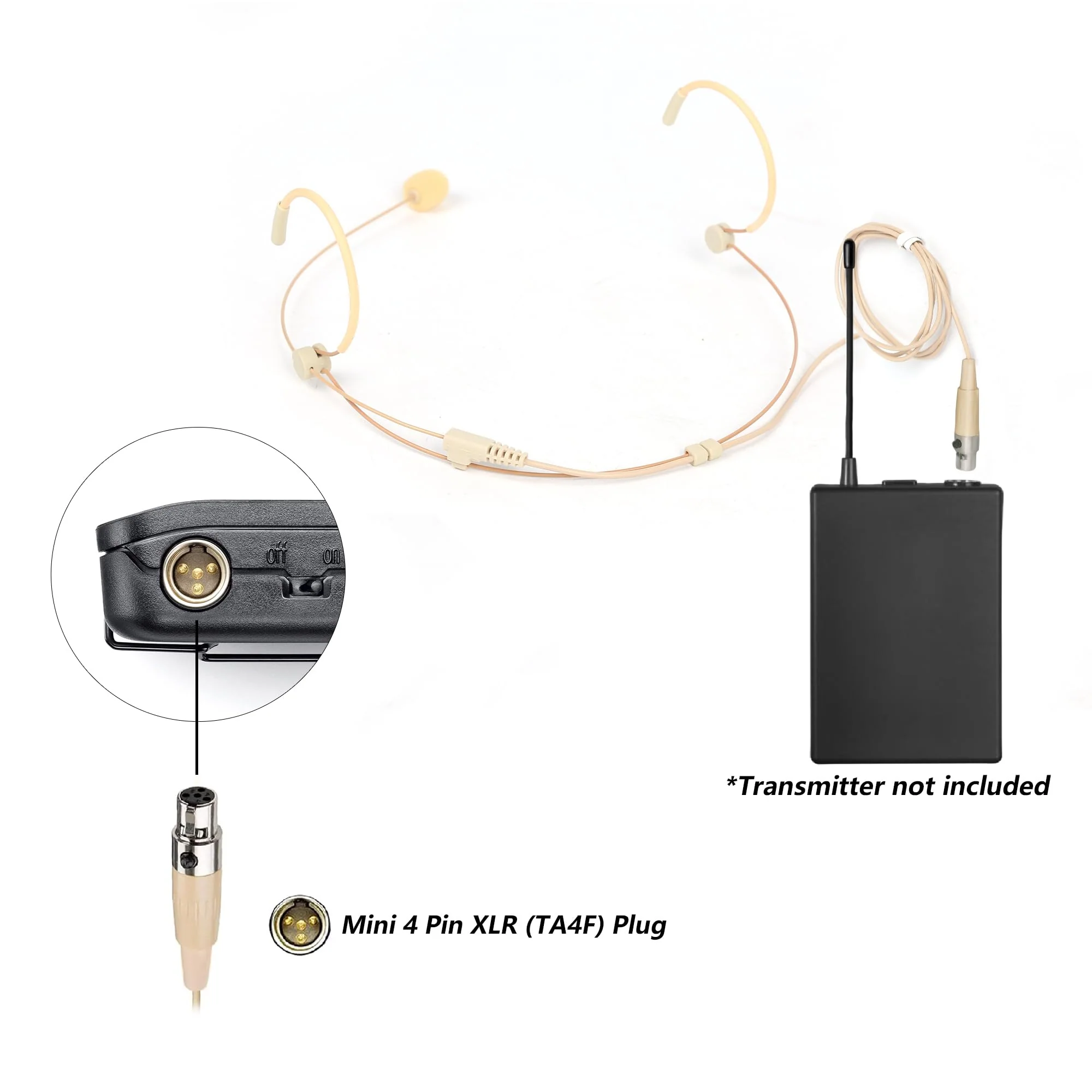 Beige Headworn Microphone,Daul Ear Hook Mic,Condenser Headset Mics for Shure Microphone Wireless Systems,Ideal for Lectures,Actors,Theater,Podcasts Mini 4 Pin XLR (TA4F) Plug - Image 6