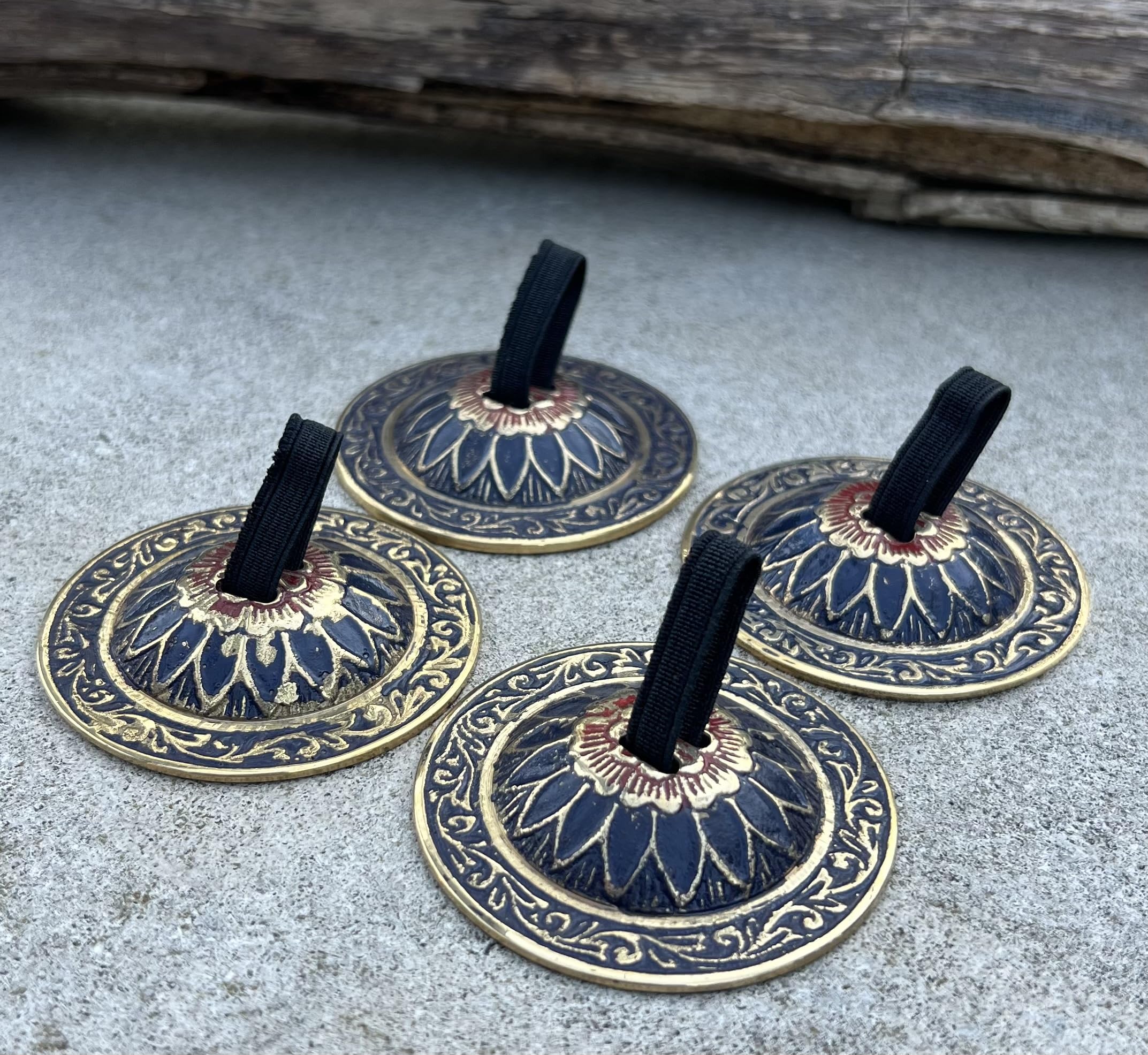 Belly Dancing Floral Lotus Pro Finger Zills Cymbals Hand Crafted Solid Brass Blue - Image 2