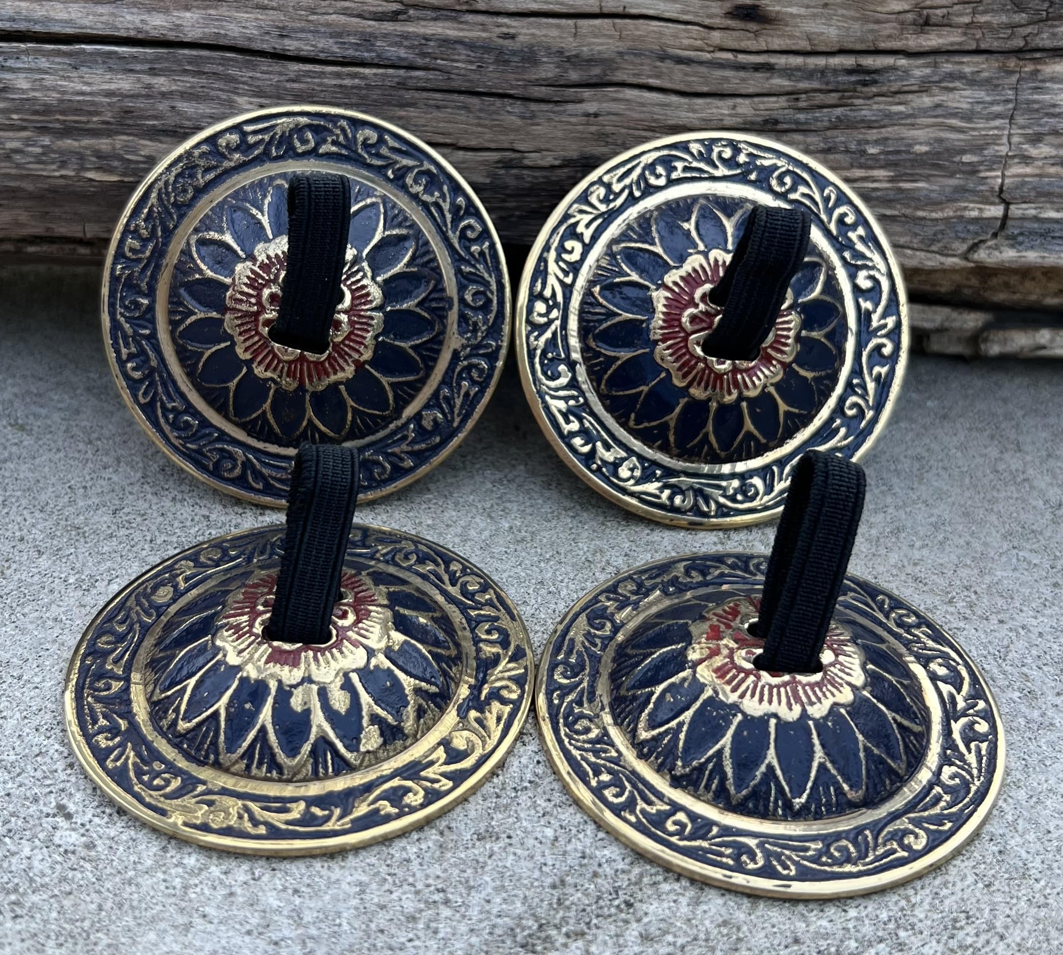 Belly Dancing Floral Lotus Pro Finger Zills Cymbals Hand Crafted Solid Brass Blue - Image 3