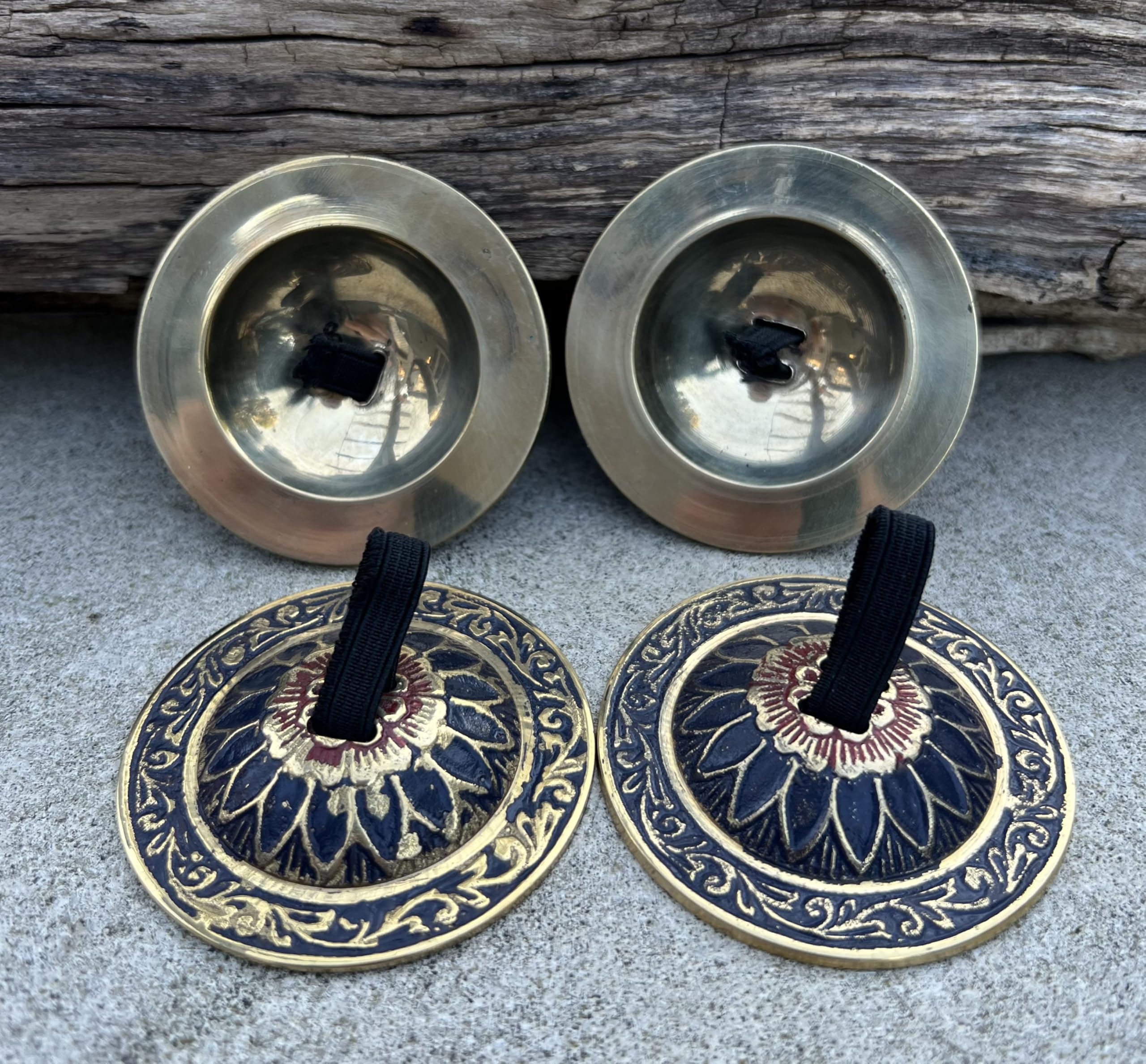 Belly Dancing Floral Lotus Pro Finger Zills Cymbals Hand Crafted Solid Brass Blue - Image 5