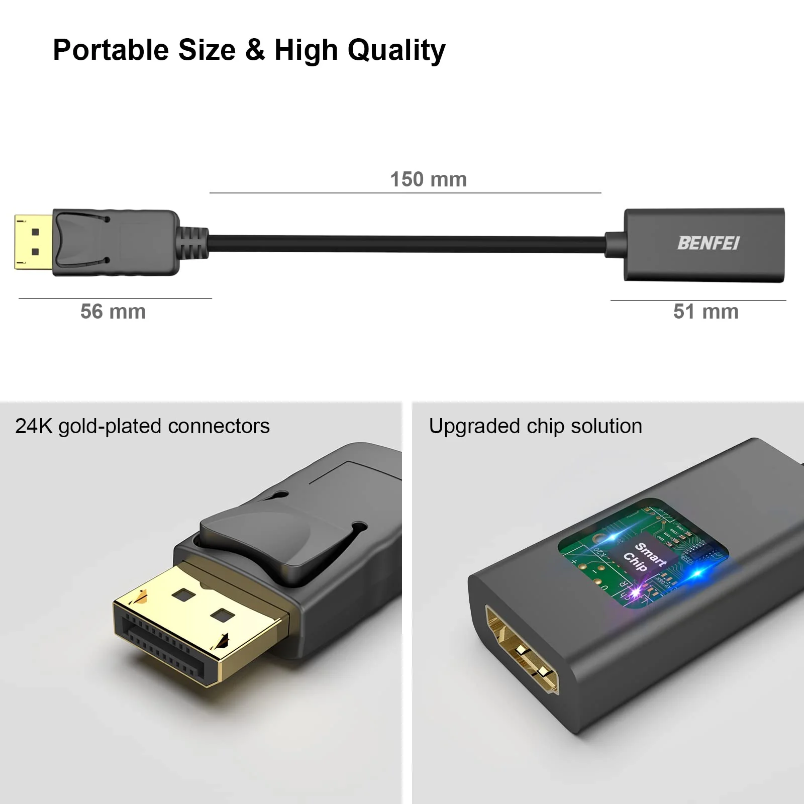 BENFEI 4K DisplayPort to HDMI Adapter 5 Pack, Uni-Directional DP 1.2 Computer to HDMI 1.4 Screen Gold-Plated DP Display Port to HDMI Adapter (Male to Female) Compatible with Lenovo Dell HP Passive Black - Image 6