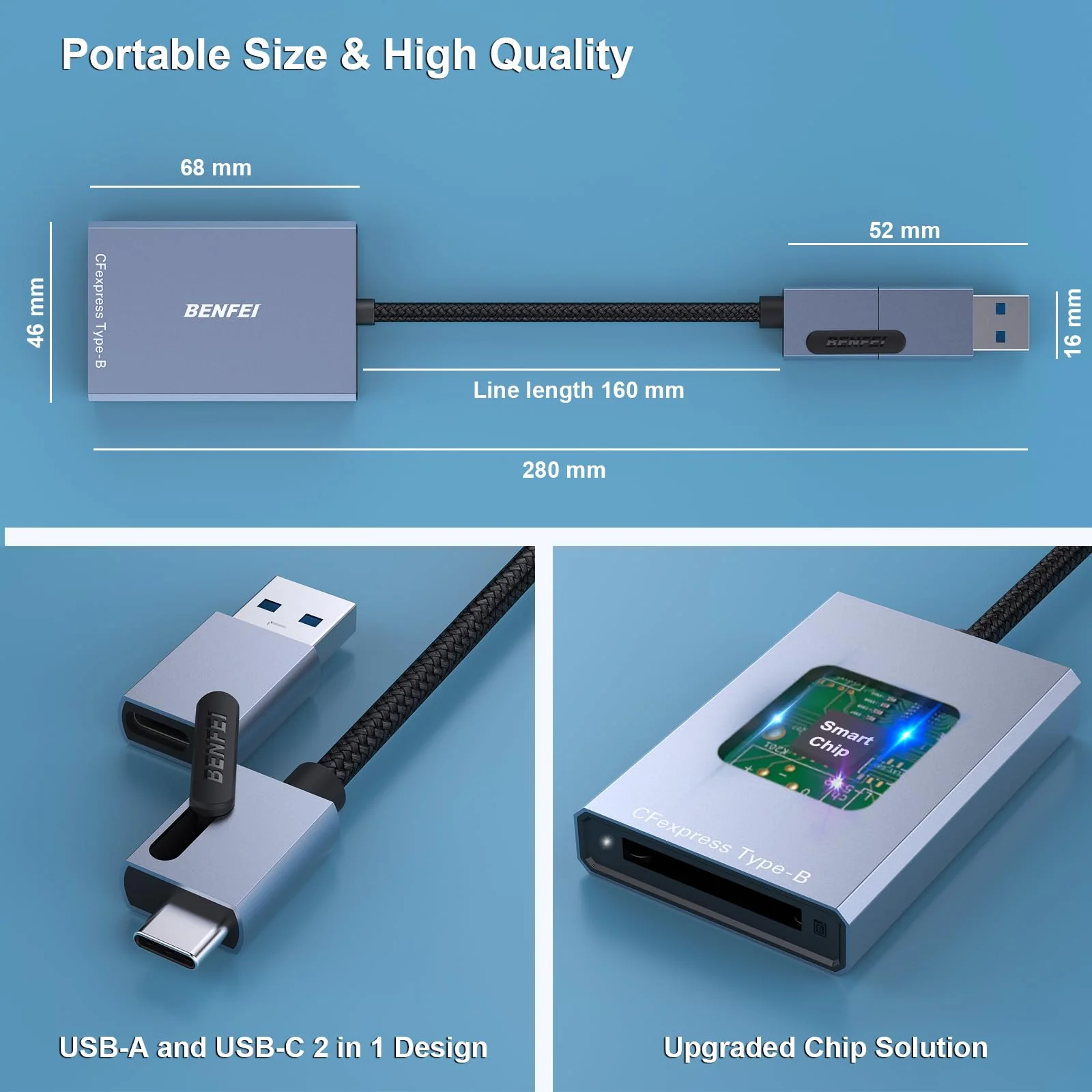 BENFEI CFexpress Type B Card Reader with USB 3.2 (Gen 2) 10Gbps, USB-C&USB-A 2-in-1 Type B CFexpress Adapter, Compatible with Windows/Mac/Linux/Android(Not for XQD Card) - Image 7