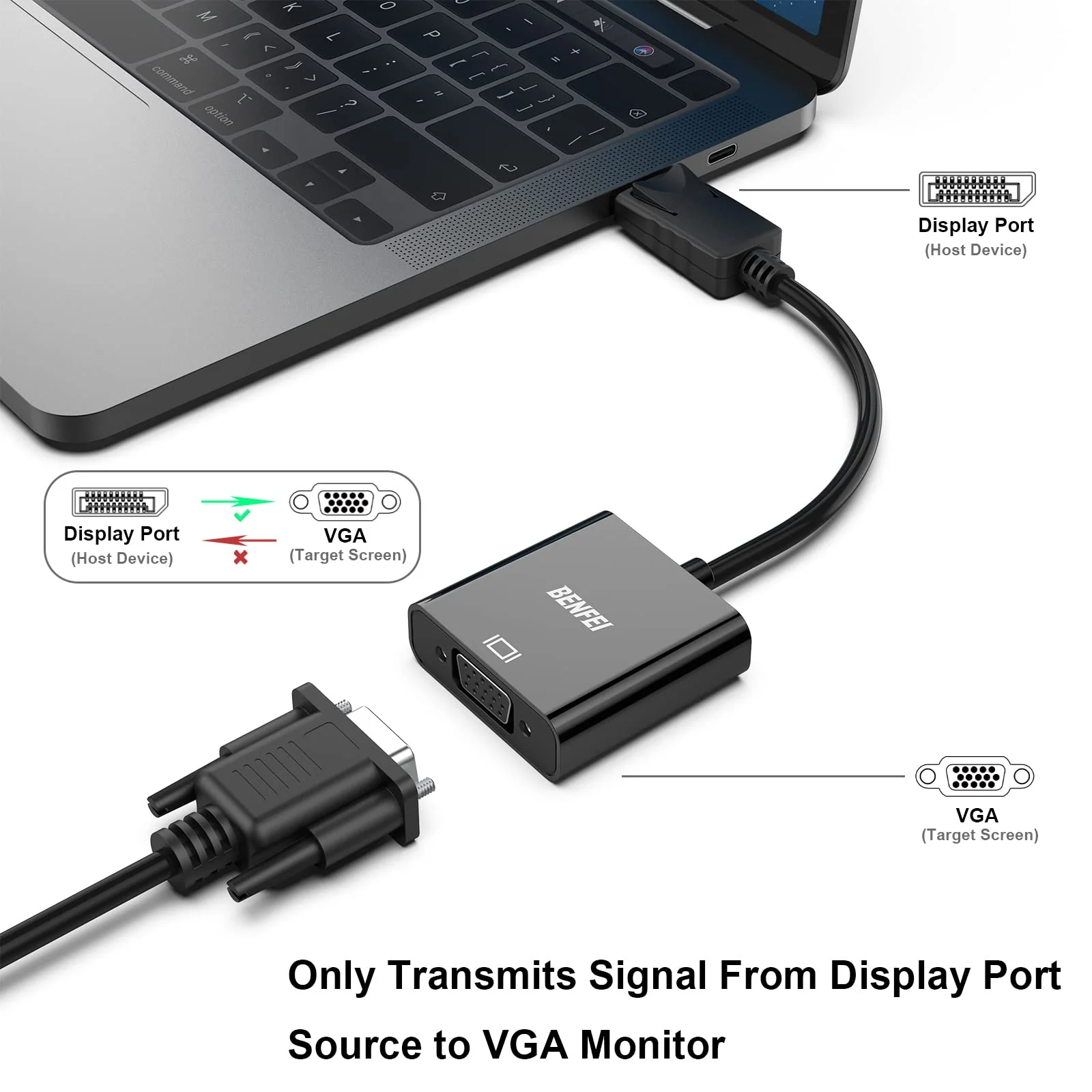 BENFEI DisplayPort to VGA 10 Pack,Gold-Plated Uni-Directional DP Computer to VGA Screen Adapter 1080P (Male to Female) Compatible for Lenovo, Dell, HP, ASUS - Image 2
