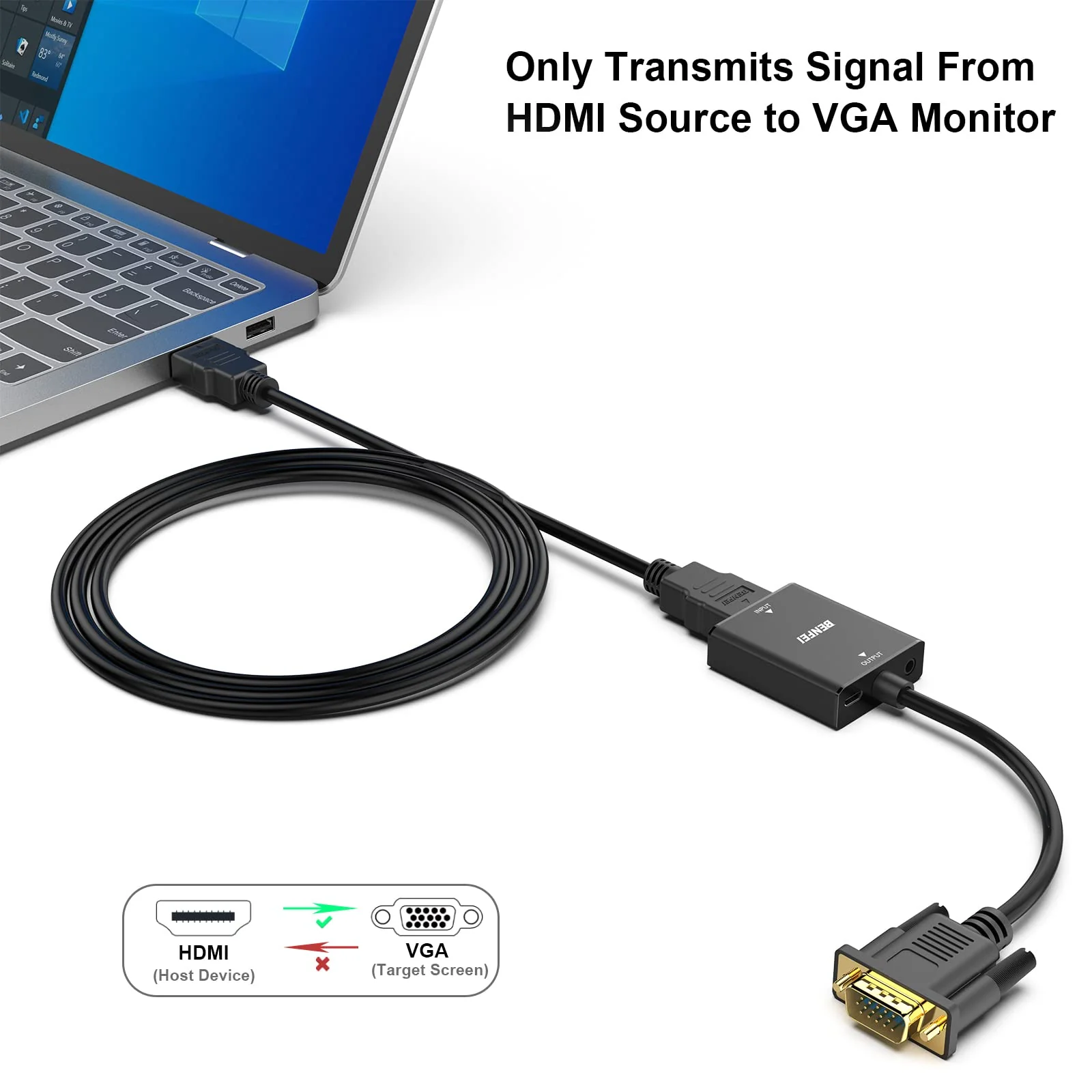 BENFEI HDMI to VGA, 2 PACK HDMI to VGA Adapter (Female to Male) with 3.5mm Audio Jack Compatible for TV Stick, Computer, Desktop, Laptop, PC, Monitor, Projector, Raspberry Pi, Roku, Xbox, More - Image 2
