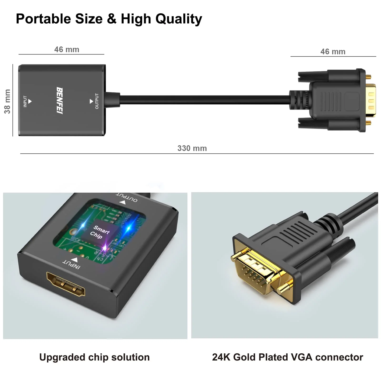 BENFEI HDMI to VGA, 2 PACK HDMI to VGA Adapter (Female to Male) with 3.5mm Audio Jack Compatible for TV Stick, Computer, Desktop, Laptop, PC, Monitor, Projector, Raspberry Pi, Roku, Xbox, More - Image 6