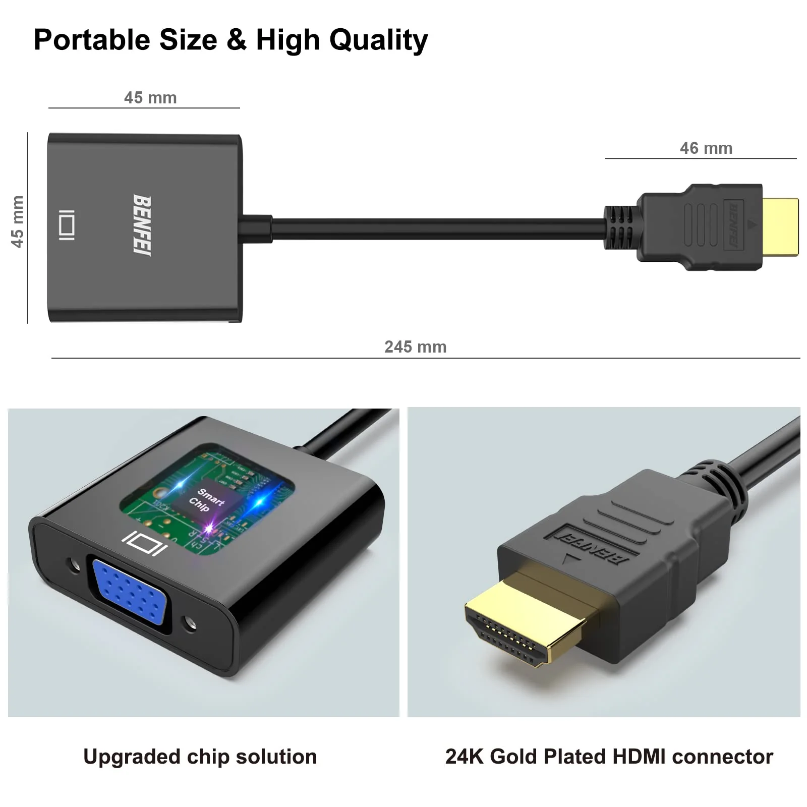 BENFEI HDMI to VGA, 5 Pack, Gold-Plated HDMI to VGA Adapter (Male to Female) for Computer, Desktop, Laptop, PC, Monitor, Projector, HDTV, Chromebook, Raspberry Pi, Roku, Xbox and More - Black - Image 6
